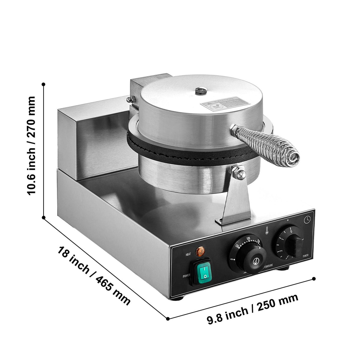 Electric Ice Cream Cone Maker, Commercial 1230W Waffle Cone Machine, Non-Stick Stainless Steel Egg Roll Mold, with Temperature and Time Control, Handle, for Restaurant Bakery Snack Bar Family