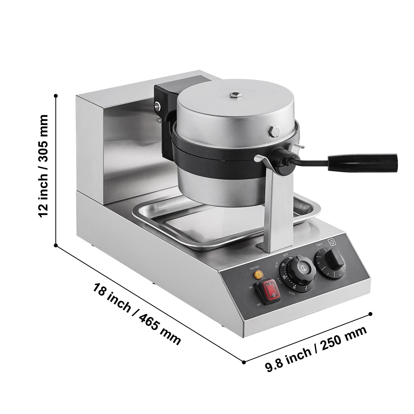 Commercial Waffle Maker, 1300W Round Waffle Baker Machine, Non-Stick Stainless Steel Belgian Waffle Iron, Temperature and Time Control, 180° Rotatable, for Restaurant Bakery Snack Bar Family