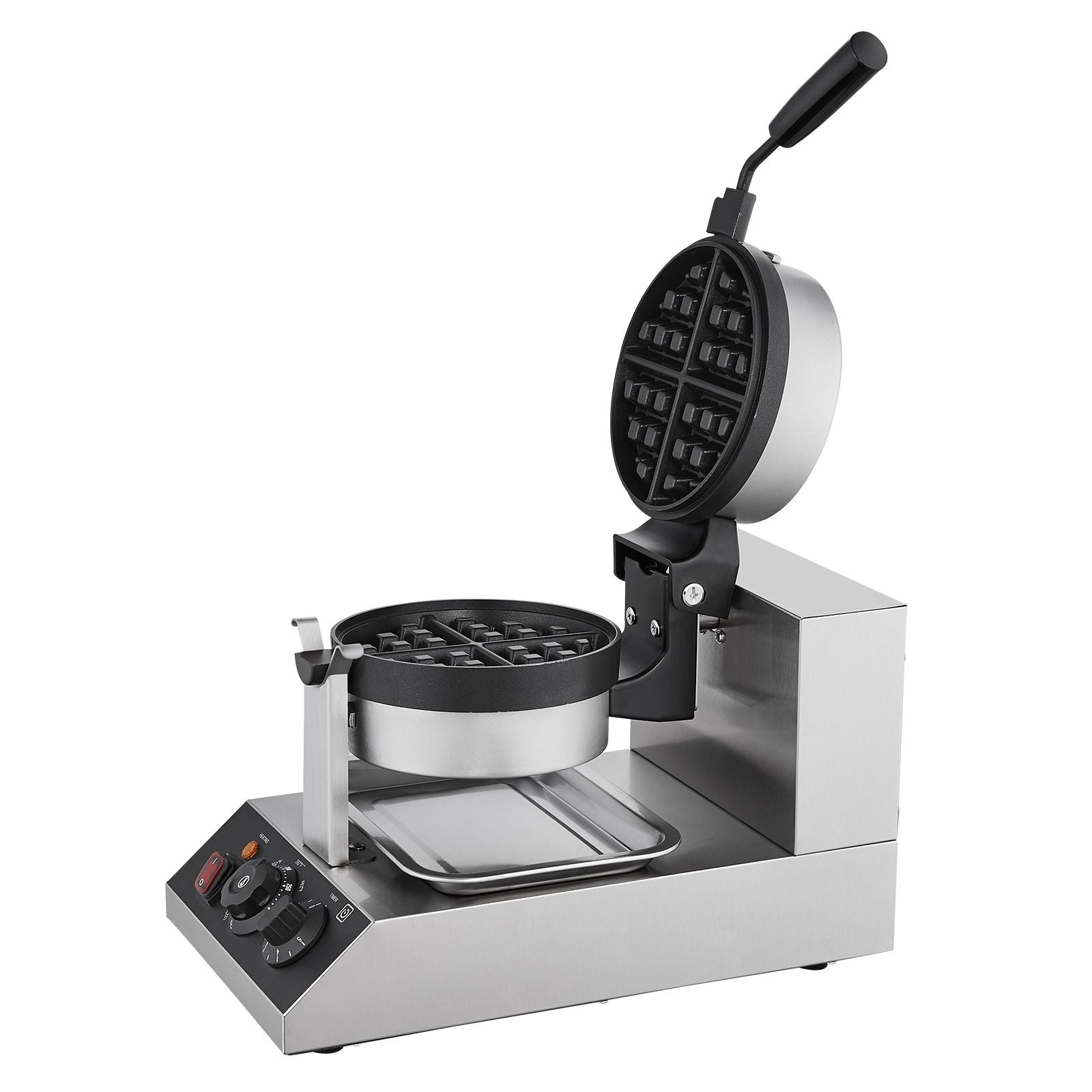 Commercial Waffle Maker, 1300W Round Waffle Baker Machine, Non-Stick Stainless Steel Belgian Waffle Iron, Temperature and Time Control, 180° Rotatable, for Restaurant Bakery Snack Bar Family