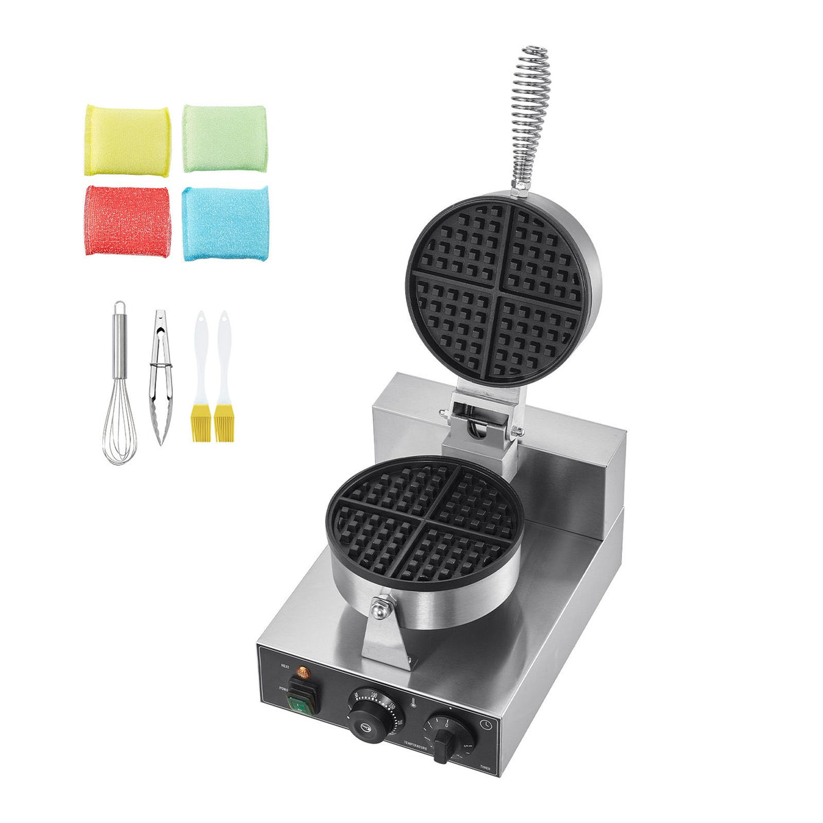 Commercial Waffle Maker 1230W Round Belgian Waffle Iron Non-Stick Stainless