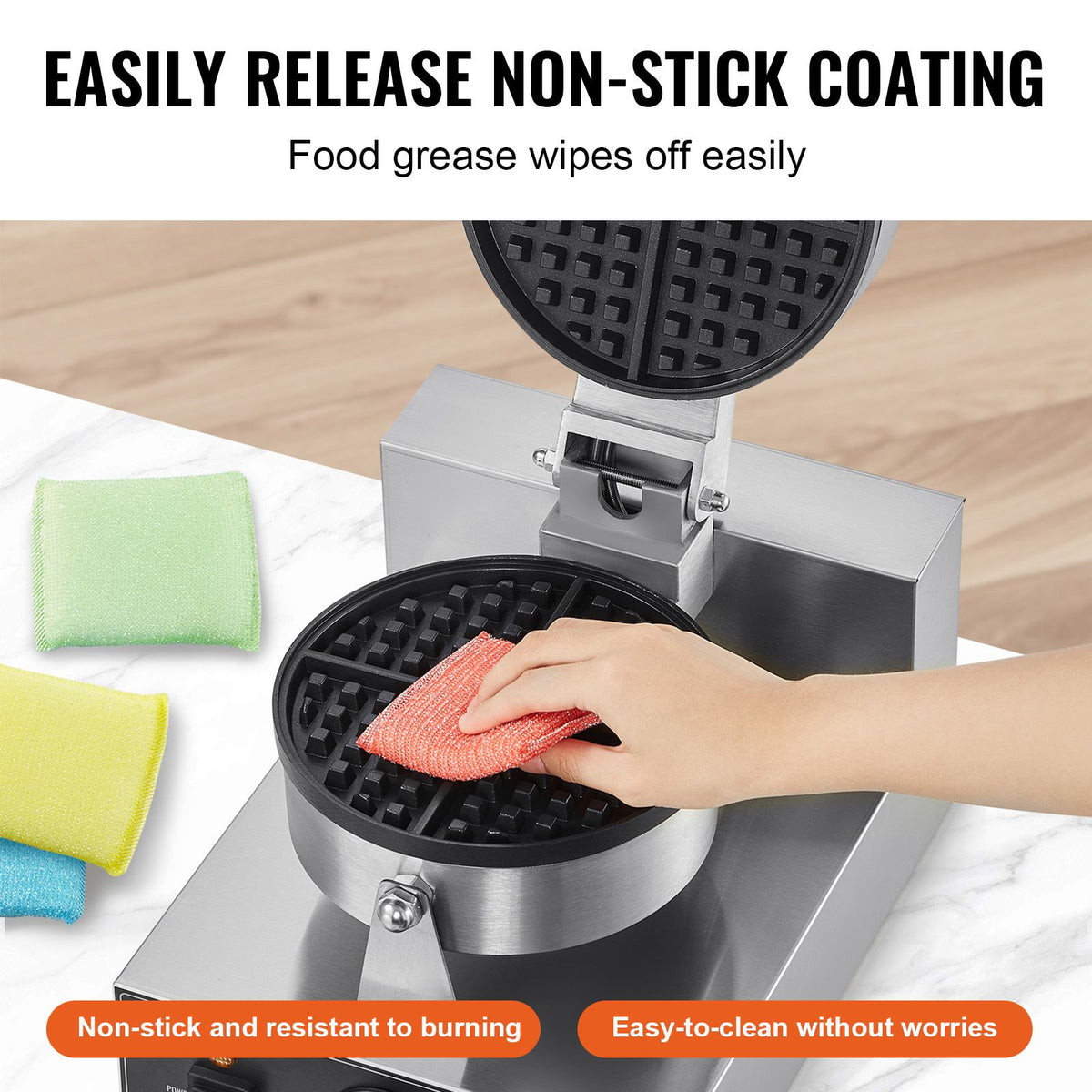 Commercial Waffle Maker 1230W Round Belgian Waffle Iron Non-Stick Stainless