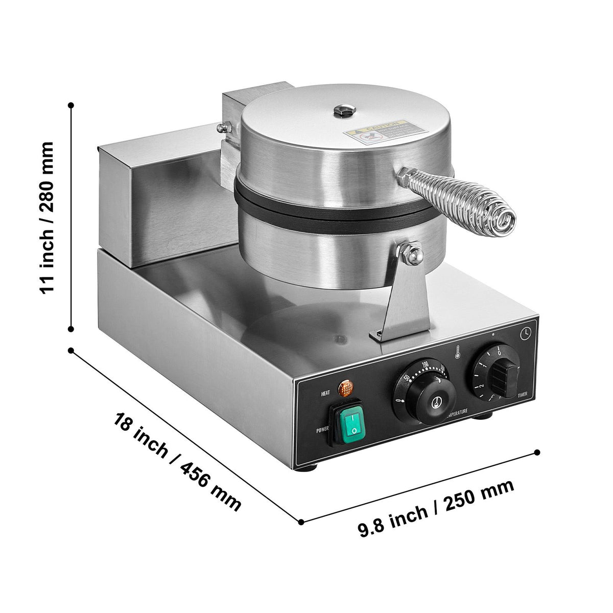Commercial Waffle Maker 1230W Round Belgian Waffle Iron Non-Stick Stainless