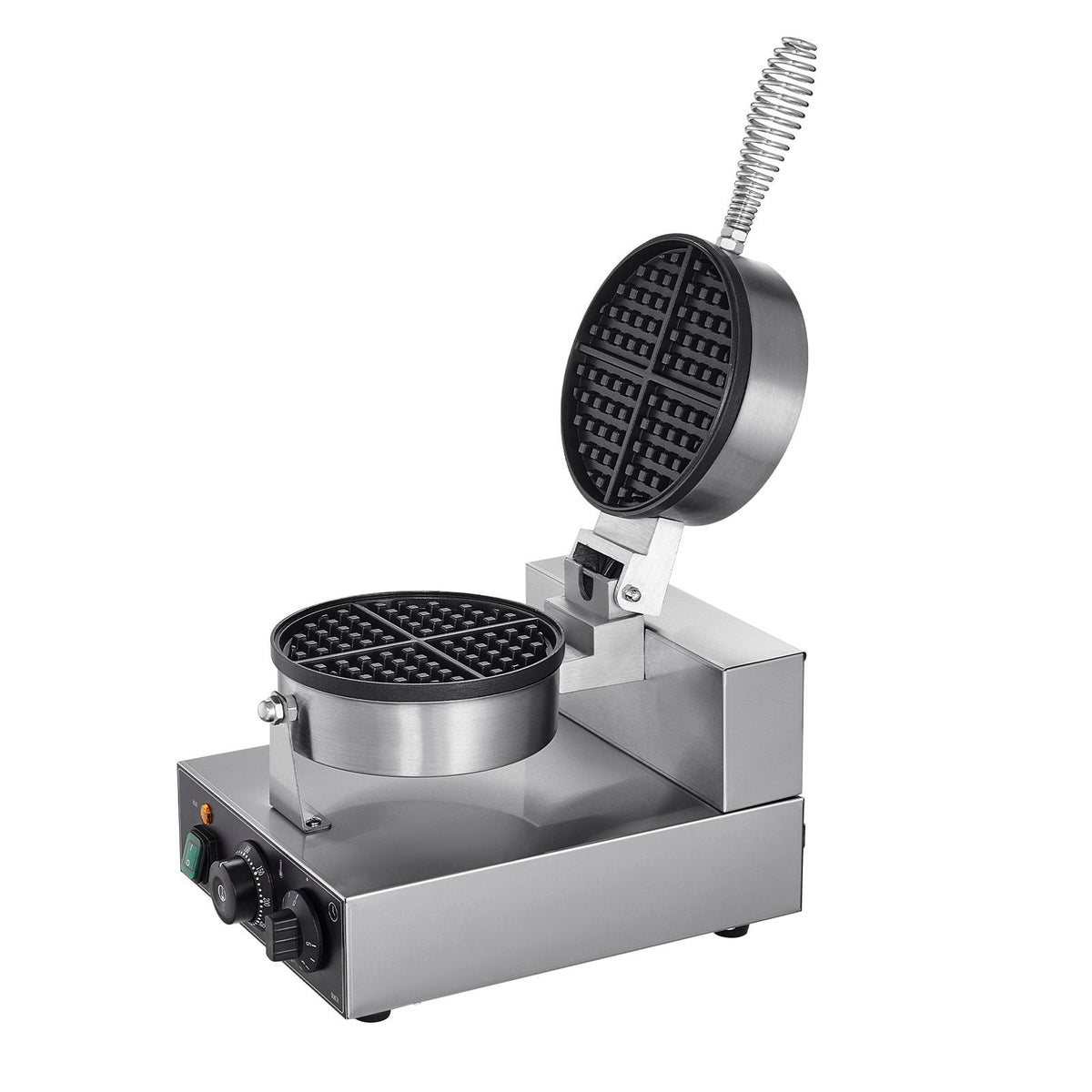 Commercial Waffle Maker 1230W Round Belgian Waffle Iron Non-Stick Stainless
