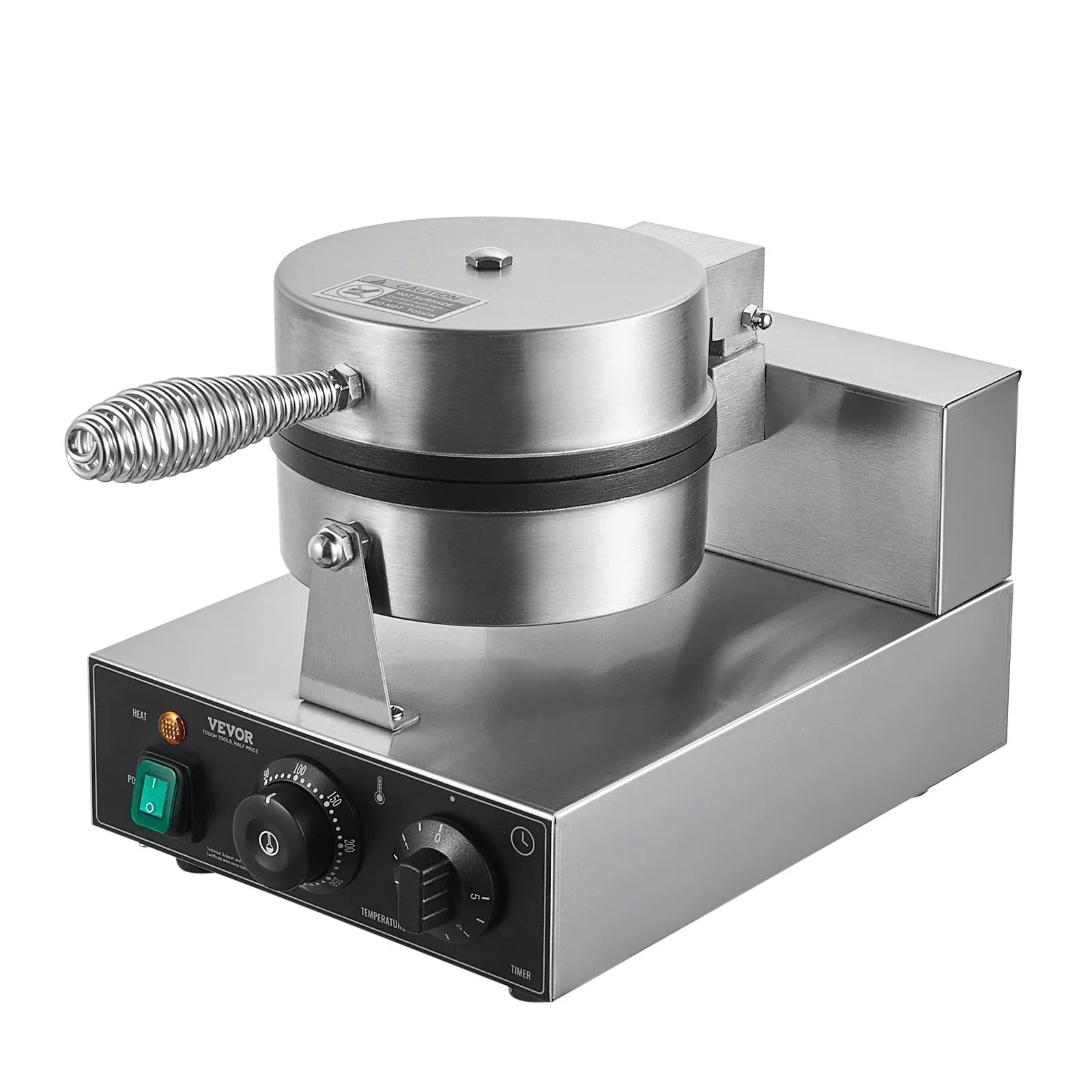Commercial Waffle Maker, 1230W Round Waffle Baker Machine, Non-Stick Stainless Steel Belgian Waffle Iron with Temperature and Time Control, Handle, for Restaurant Bakery Snack Bar Family