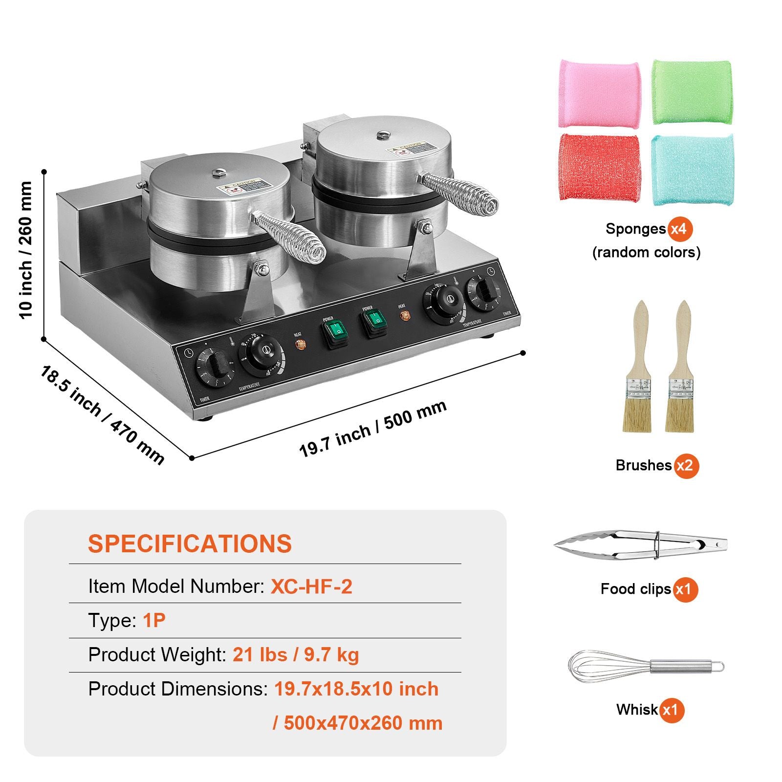 Commercial Dual Round Belgian Waffle Maker 2460W Non-Stick Stainless Steel
