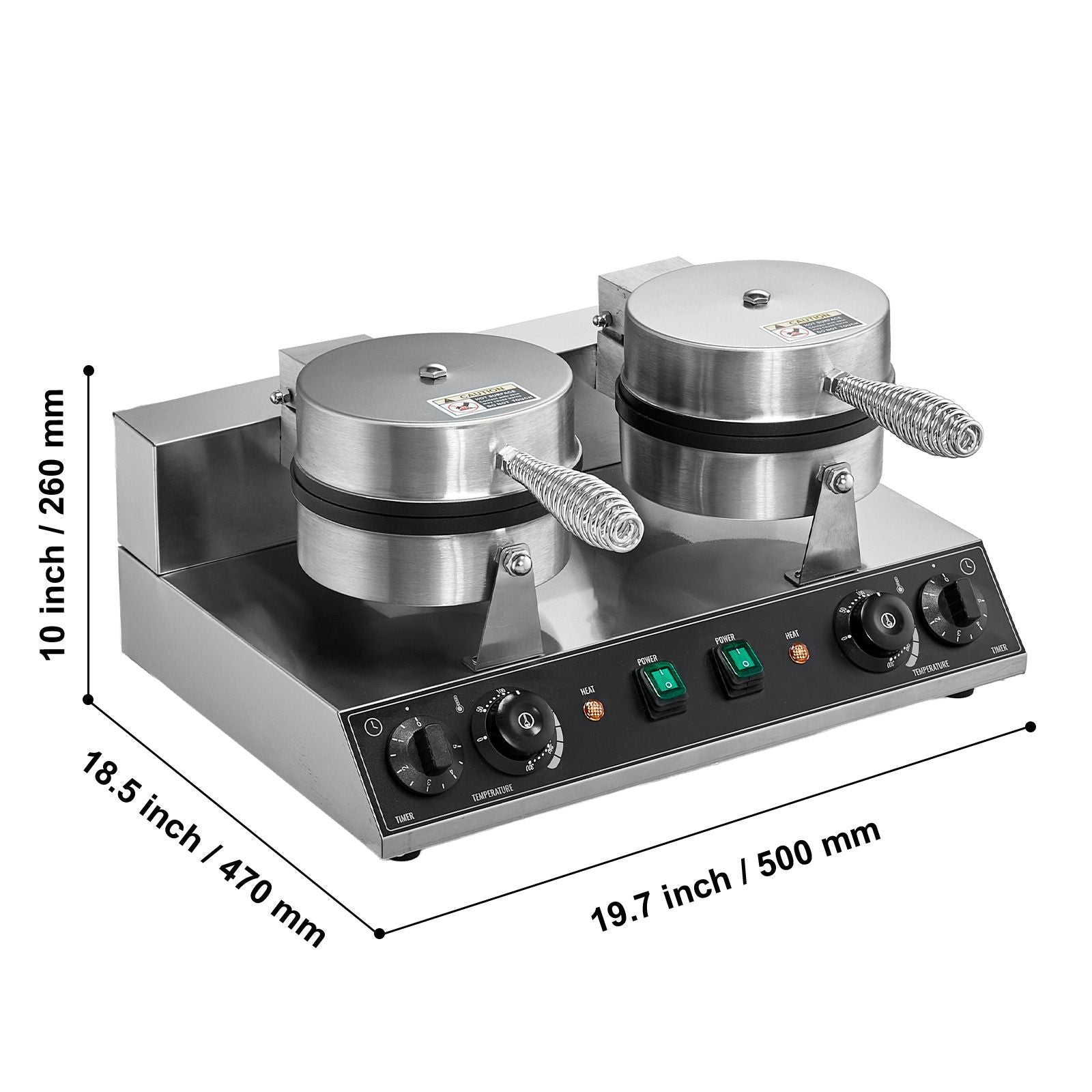 Commercial Dual Round Belgian Waffle Maker 2460W Non-Stick Stainless Steel