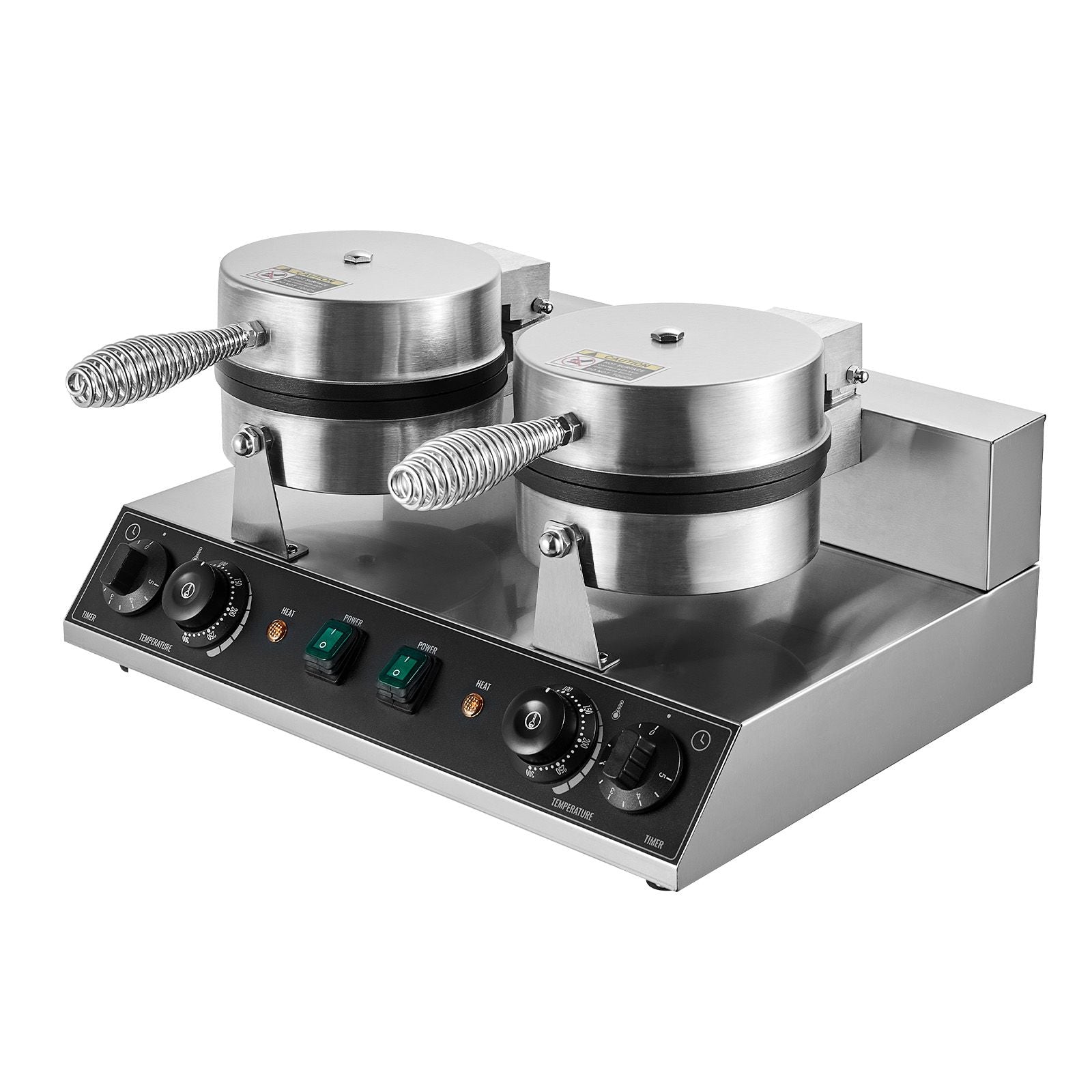 Commercial Dual Round Belgian Waffle Maker 2460W Non-Stick Stainless Steel