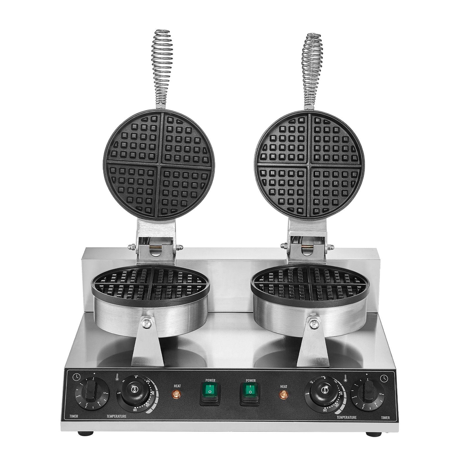 Commercial Dual Round Belgian Waffle Maker 2460W Non-Stick Stainless Steel