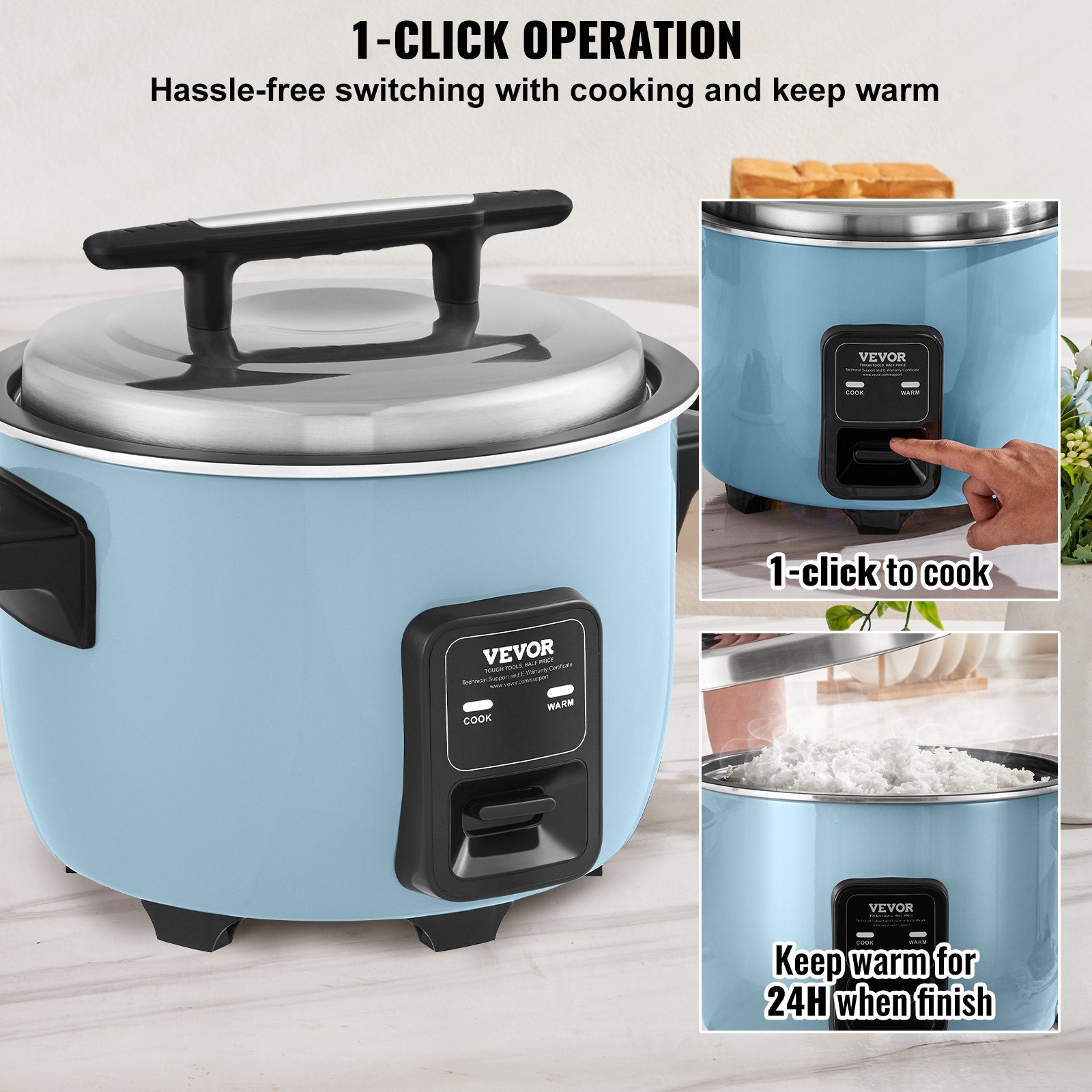 Commercial Rice Cooker, 40-Cup Rice Cooker, 8 Liter Large Rice Cooker and Warmer with Nonstick Inner Pot, Fast Cooking and 24-Hour Keep Warm, with Rice Cup and Paddle, for Restaurant