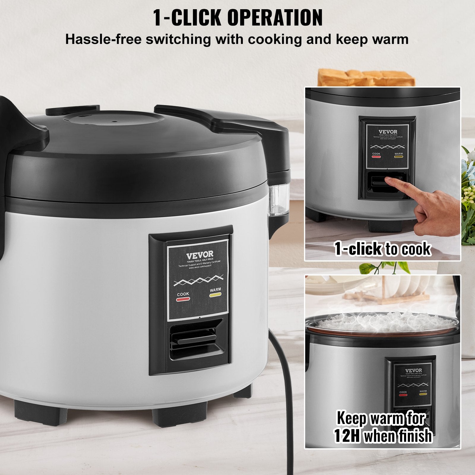 Commercial Rice Cooker 60-Cup Non-Stick Pot 13L 12H Keep Warm Restaurant