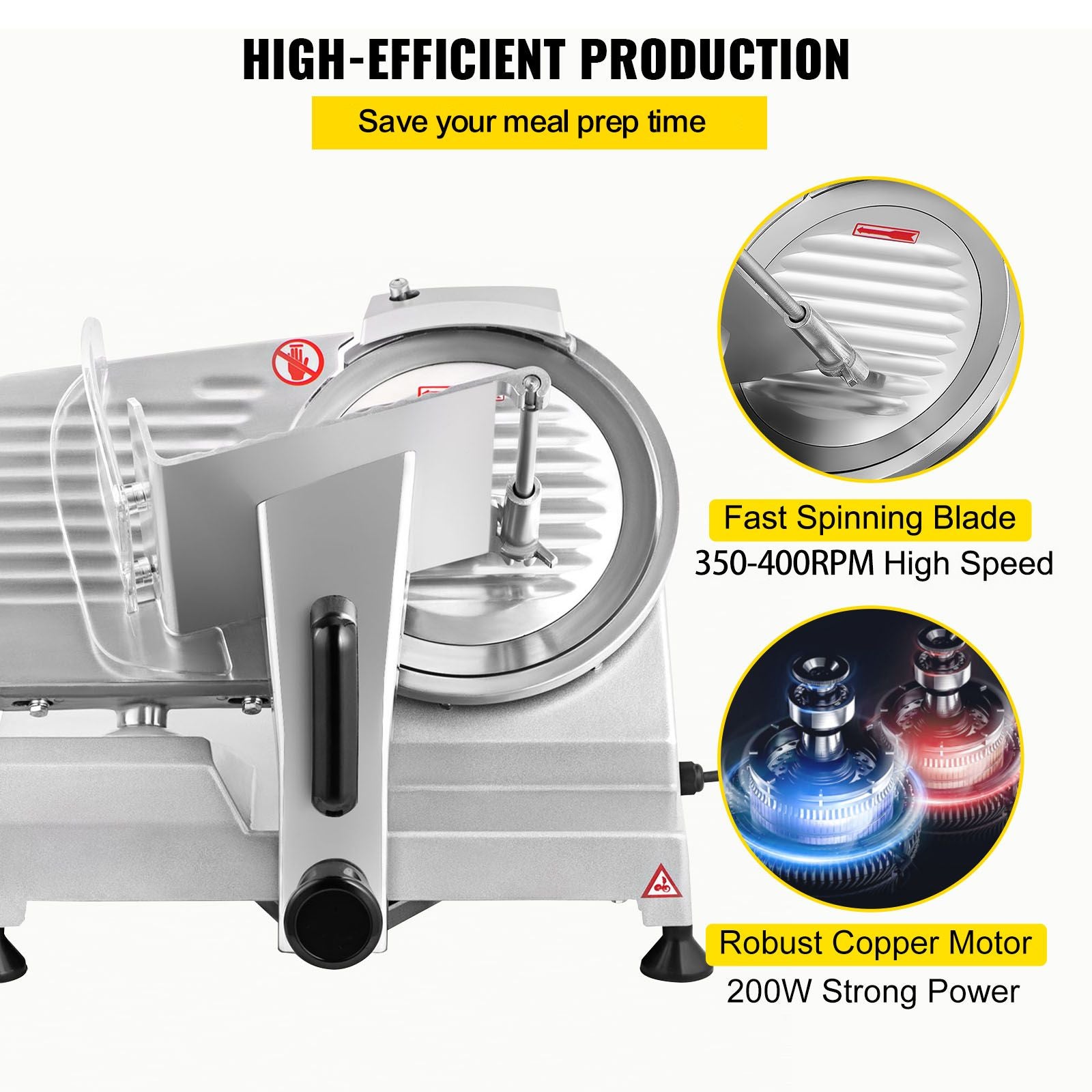 Commercial Meat Slicer, 200W Electric Deli Food Slicer, 350-400RPM Meat Slicer with 8" Carbon Steel Blade, 0 - 0.47 inch Adjustable Thickness Electric Meat Slicer for Home and Commercial Use