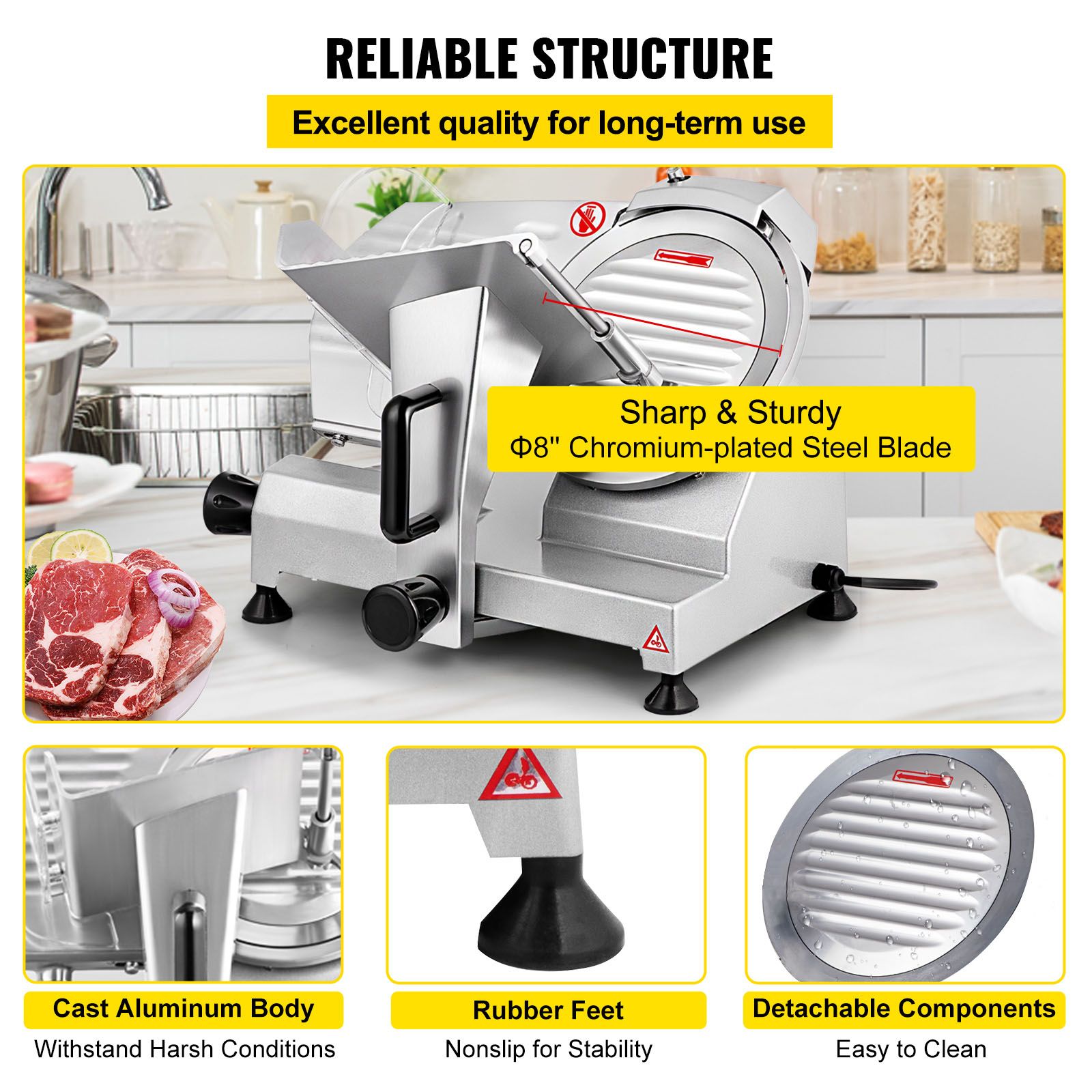 Commercial Meat Slicer, 200W Electric Deli Food Slicer, 350-400RPM Meat Slicer with 8
