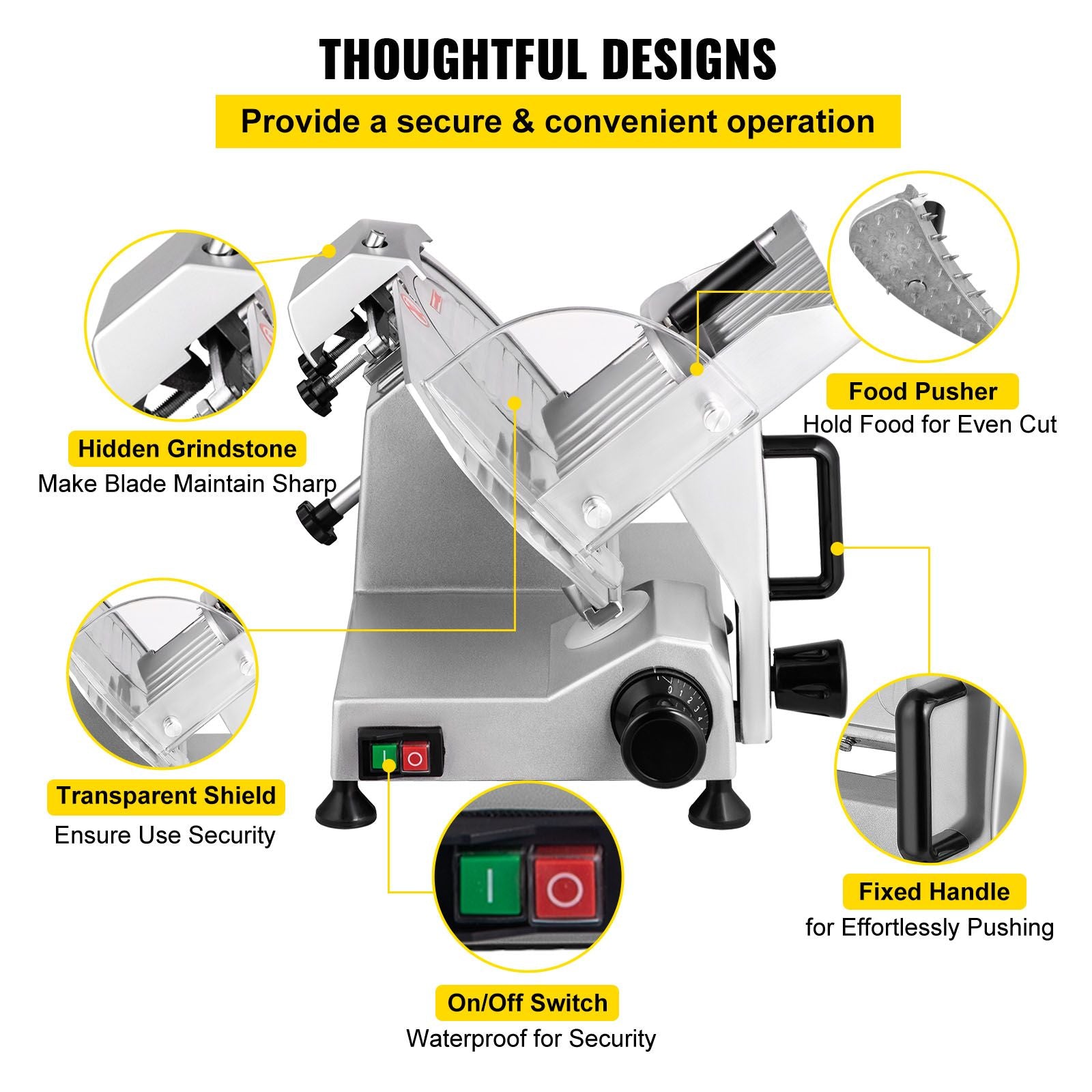 Commercial Meat Slicer, 200W Electric Deli Food Slicer, 350-400RPM Meat Slicer with 8