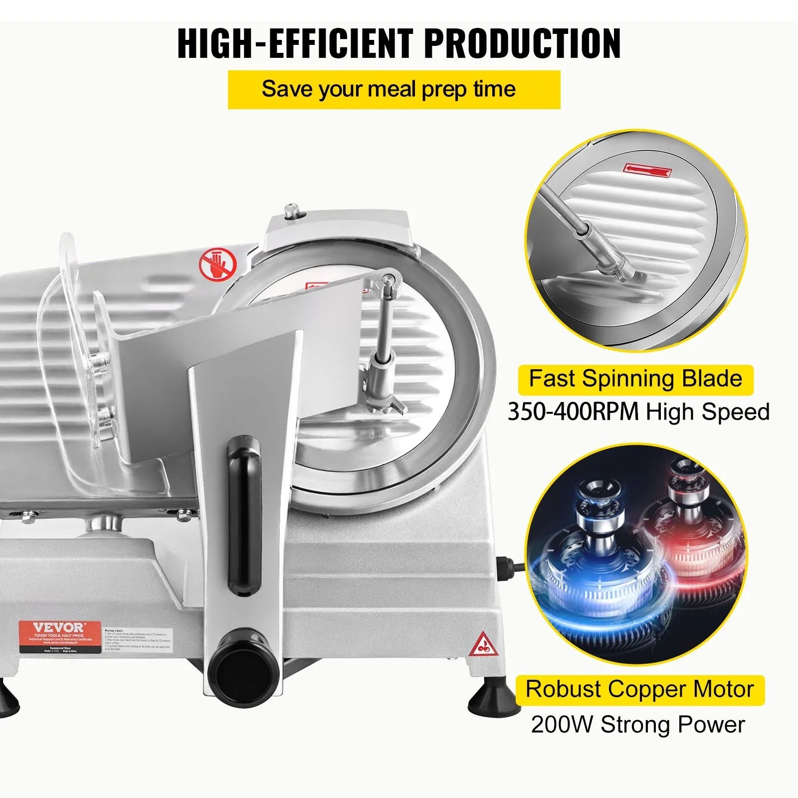 Commercial Meat Slicer, 200W Electric Deli Food Slicer, 350-400RPM Meat Slicer with 8