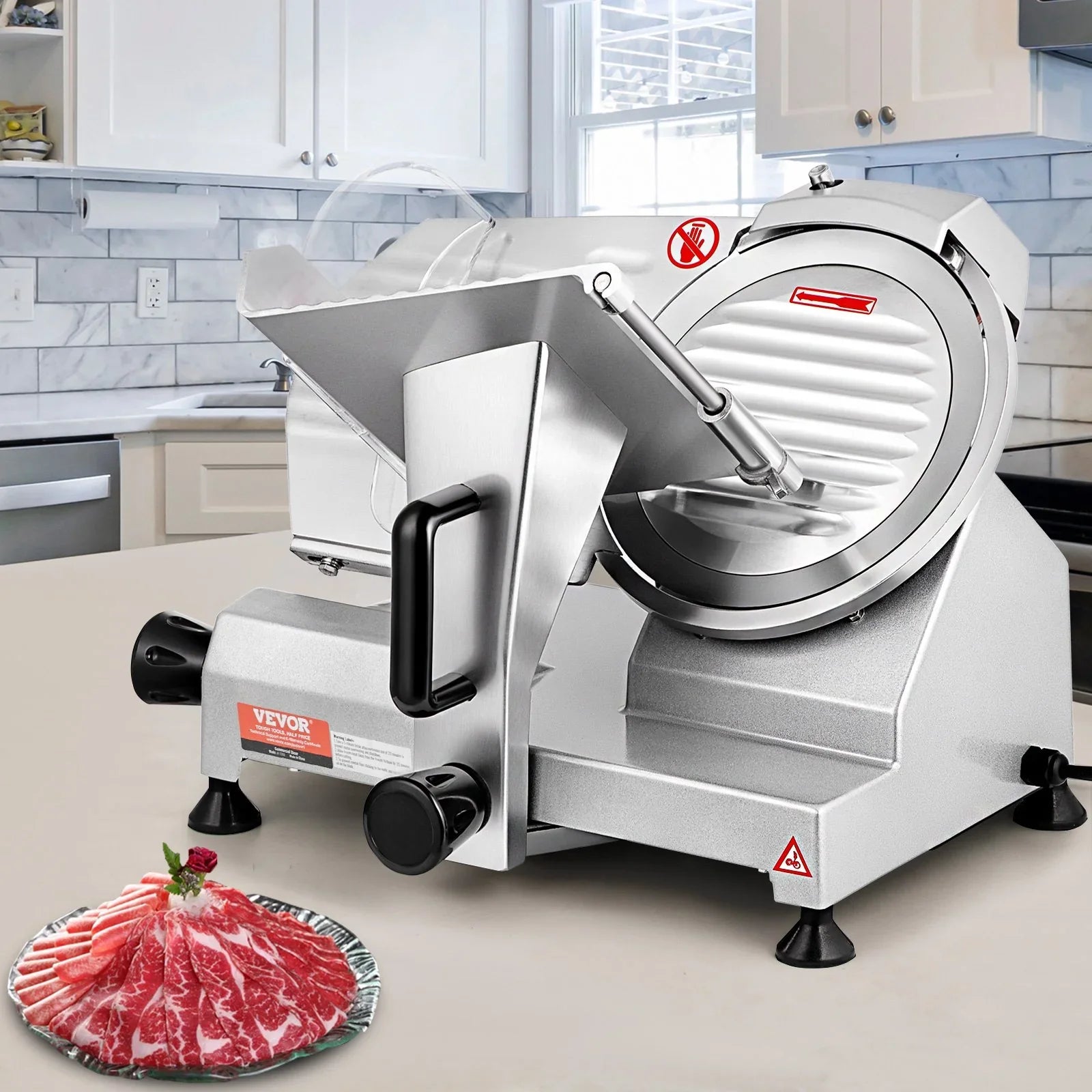 Commercial Meat Slicer, 200W Electric Deli Food Slicer, 350-400RPM Meat Slicer with 8