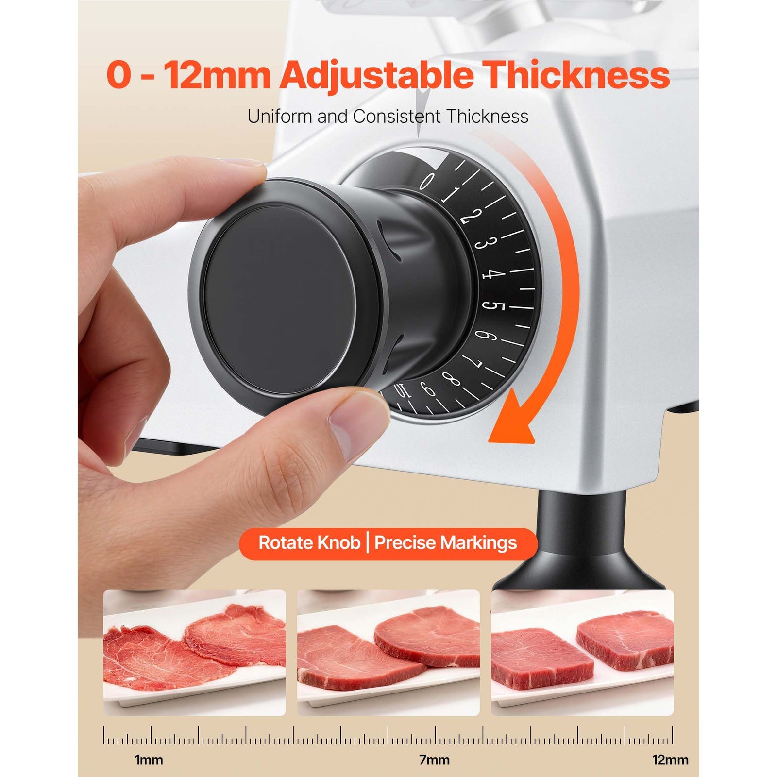 Commercial Meat Slicer, 240W Electric Deli Food Slicer with 250mm Carbon Steel Blade, Built-In Sharpener & 0-12mm Adjustable Thickness for Frozen Meat, Ham, Baguett, Steak