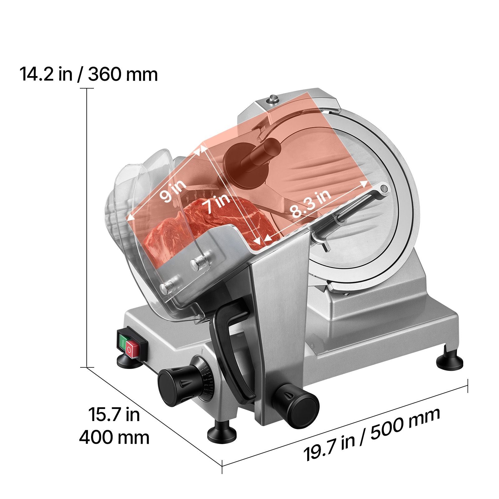 Commercial Meat Slicer, 240W Electric Deli Food Slicer with 250mm Carbon Steel Blade, Built-In Sharpener & 0-12mm Adjustable Thickness for Frozen Meat, Ham, Baguett, Steak