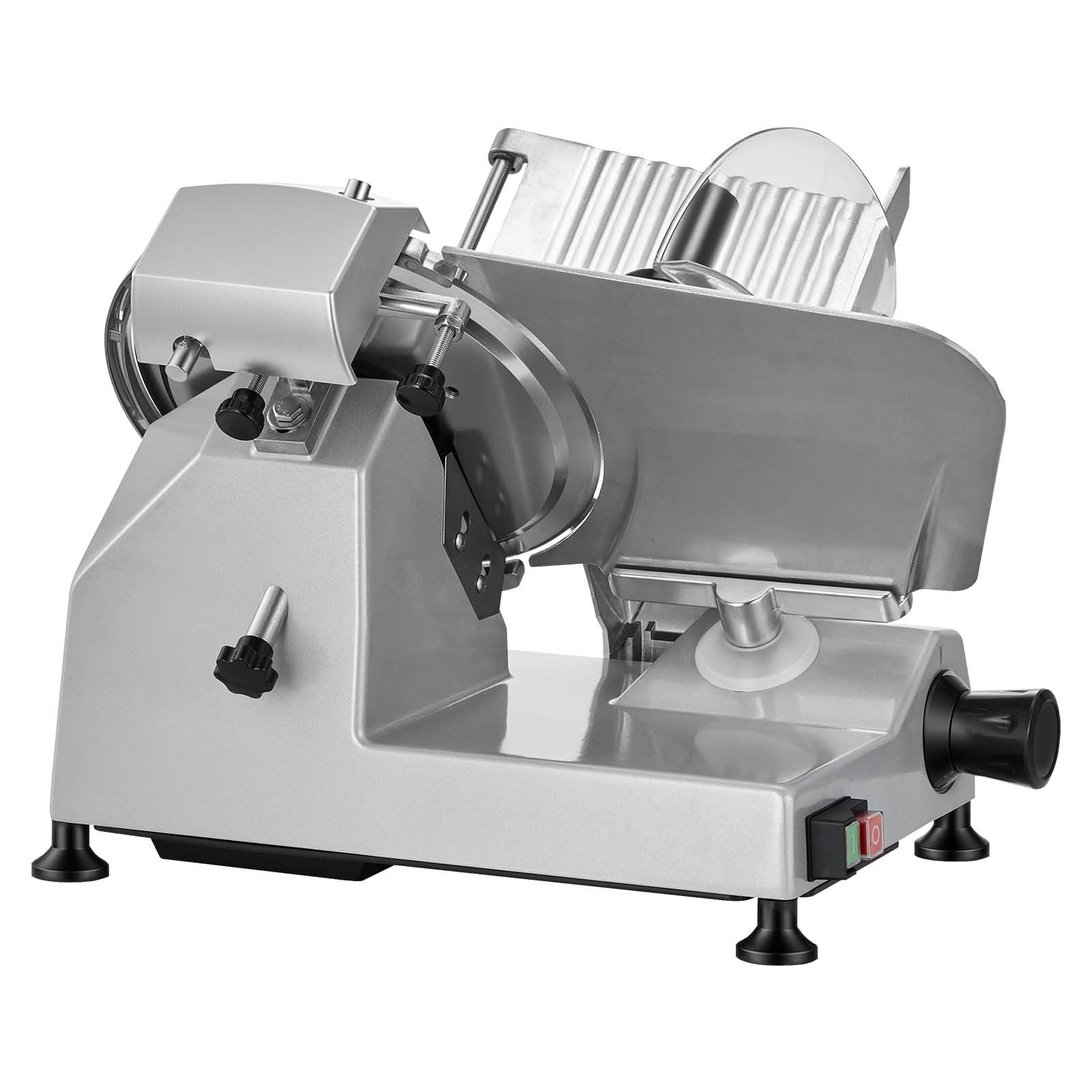 Commercial Meat Slicer, 240W Electric Deli Food Slicer with 250mm Carbon Steel Blade, Built-In Sharpener & 0-12mm Adjustable Thickness for Frozen Meat, Ham, Baguett, Steak