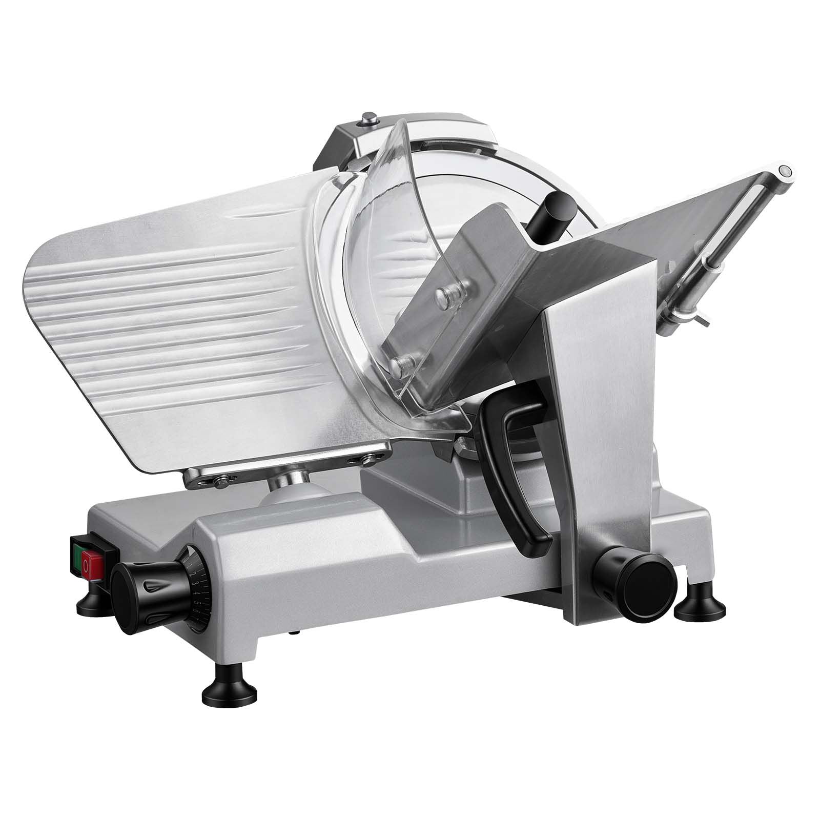 Commercial Meat Slicer, 240W Electric Deli Food Slicer with 250mm Carbon Steel Blade, Built-In Sharpener & 0-12mm Adjustable Thickness for Frozen Meat, Ham, Baguett, Steak