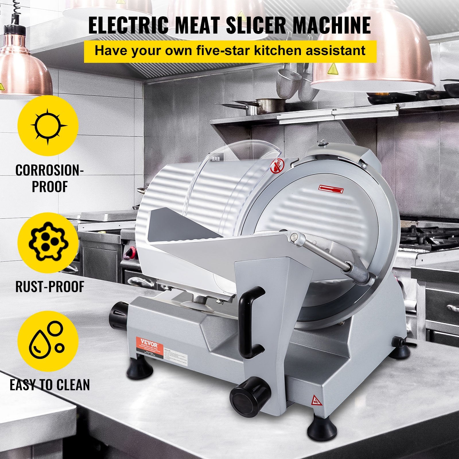 Commercial Meat Slicer, 320W Electric Deli Food Slicer, 12 inch Carbon Steel Blade Electric Food Slicer, 350-400RPM Meat Slicer, 0-0.6 inch Adjustable Thickness for Meat, Cheese, Veggies, Ham