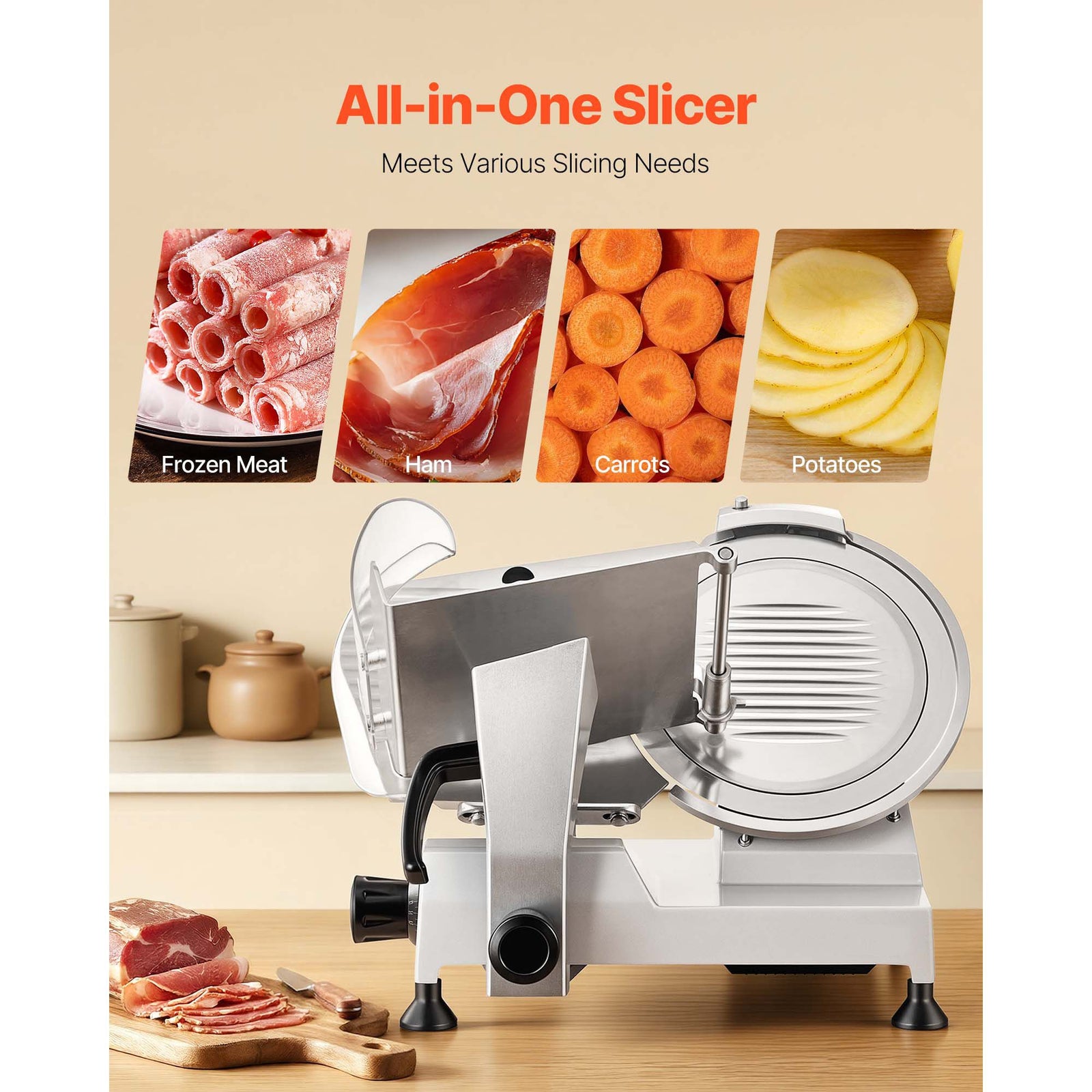 Commercial Meat Slicer, 320W Electric Deli Food Slicer with 300mm Carbon Steel Blade, Built-In Sharpener & 0-15mm Adjustable Thickness for Frozen Meat, Ham, Baguett, Steak