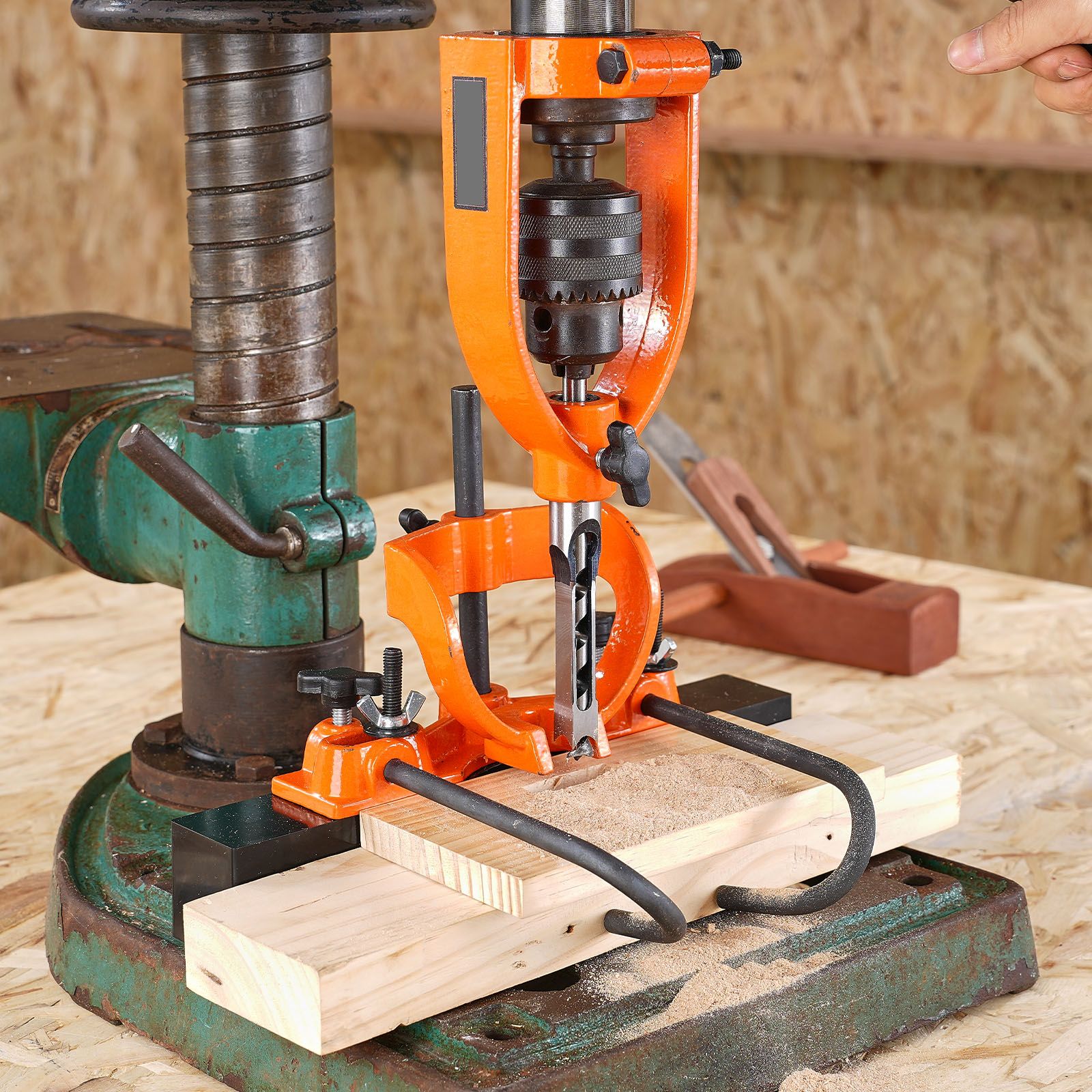 Drill Press Mortising Attachment Kit 4 Chisels Square Hole Woodworking