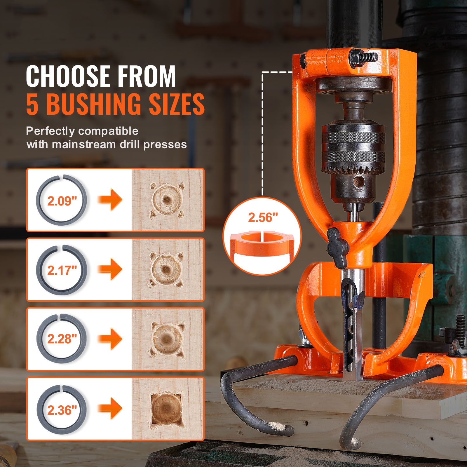 Drill Press Mortising Attachment Kit 4 Chisels Square Hole Woodworking