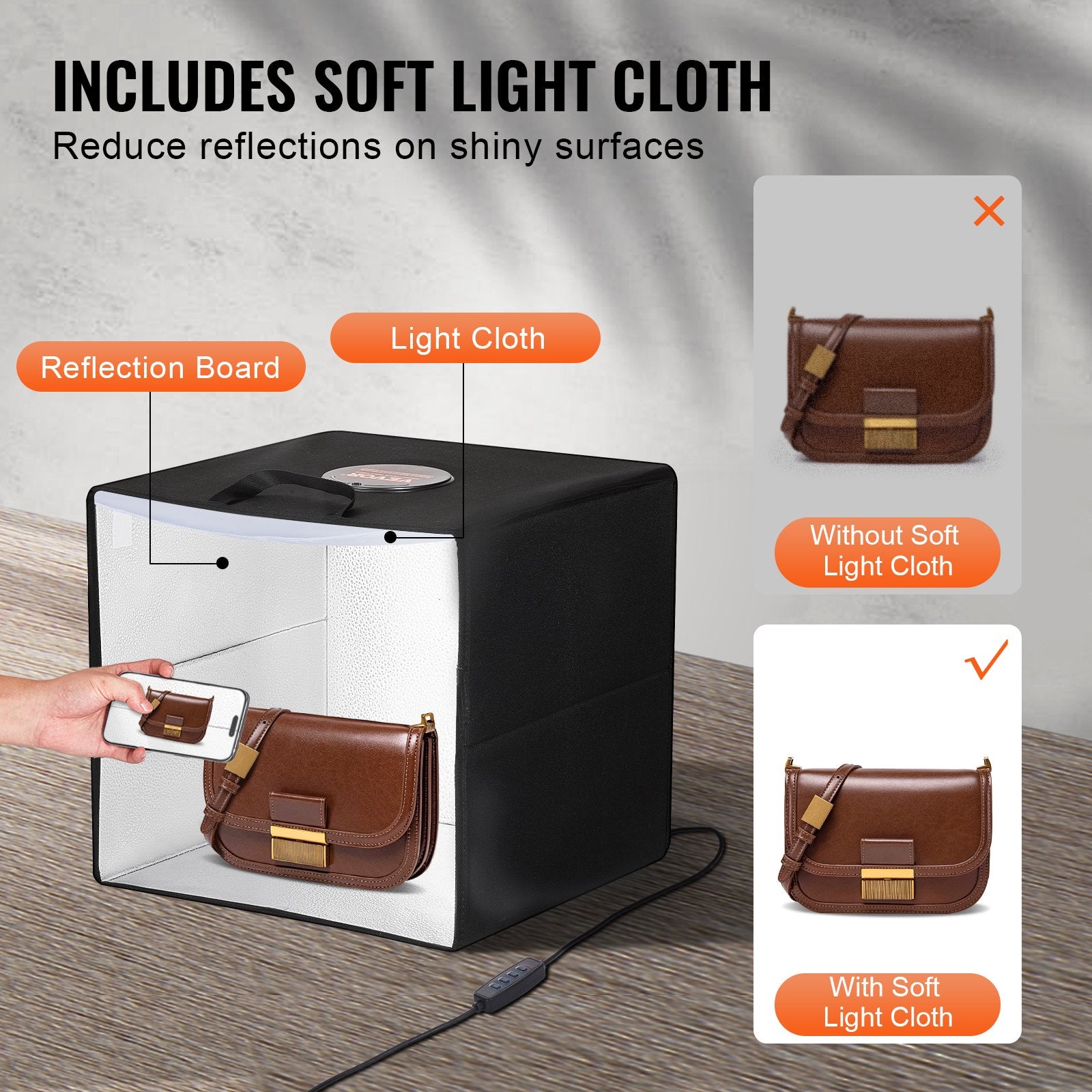 Photo Studio Light Box 3000-5600K 6 Double-Sided Color Backdrops, 31.5 x 31 x 31 cm