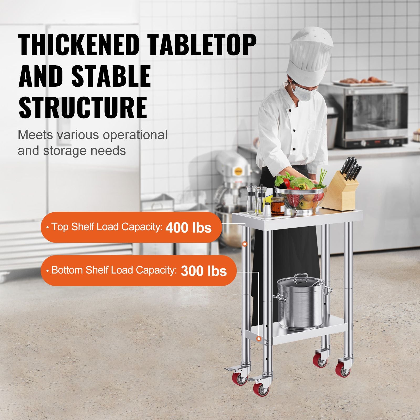 Stainless Steel Work Table with Wheels 24 x 12 x 32 Inch Prep Table with 4 Casters Heavy Duty Work Table for Commercial Kitchen Restaurant Business