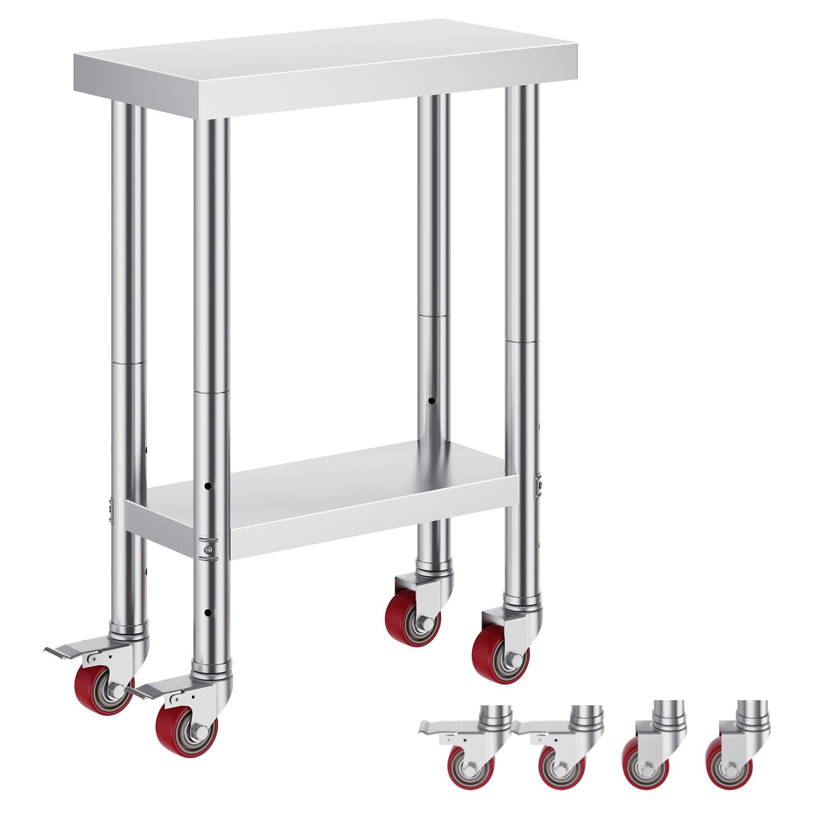 Stainless Steel Work Table with Wheels 24 x 12 x 32 Inch Prep Table with 4 Casters Heavy Duty Work Table for Commercial Kitchen Restaurant Business
