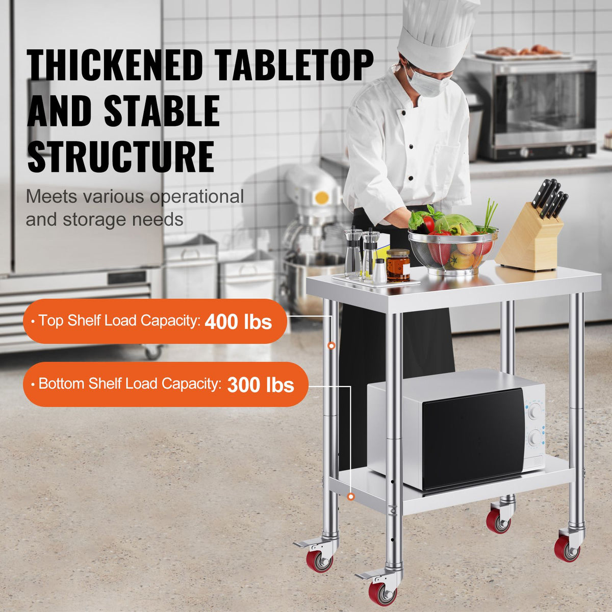 24 x 30 Stainless Steel Work Table with Wheels Heavy Duty Prep Table