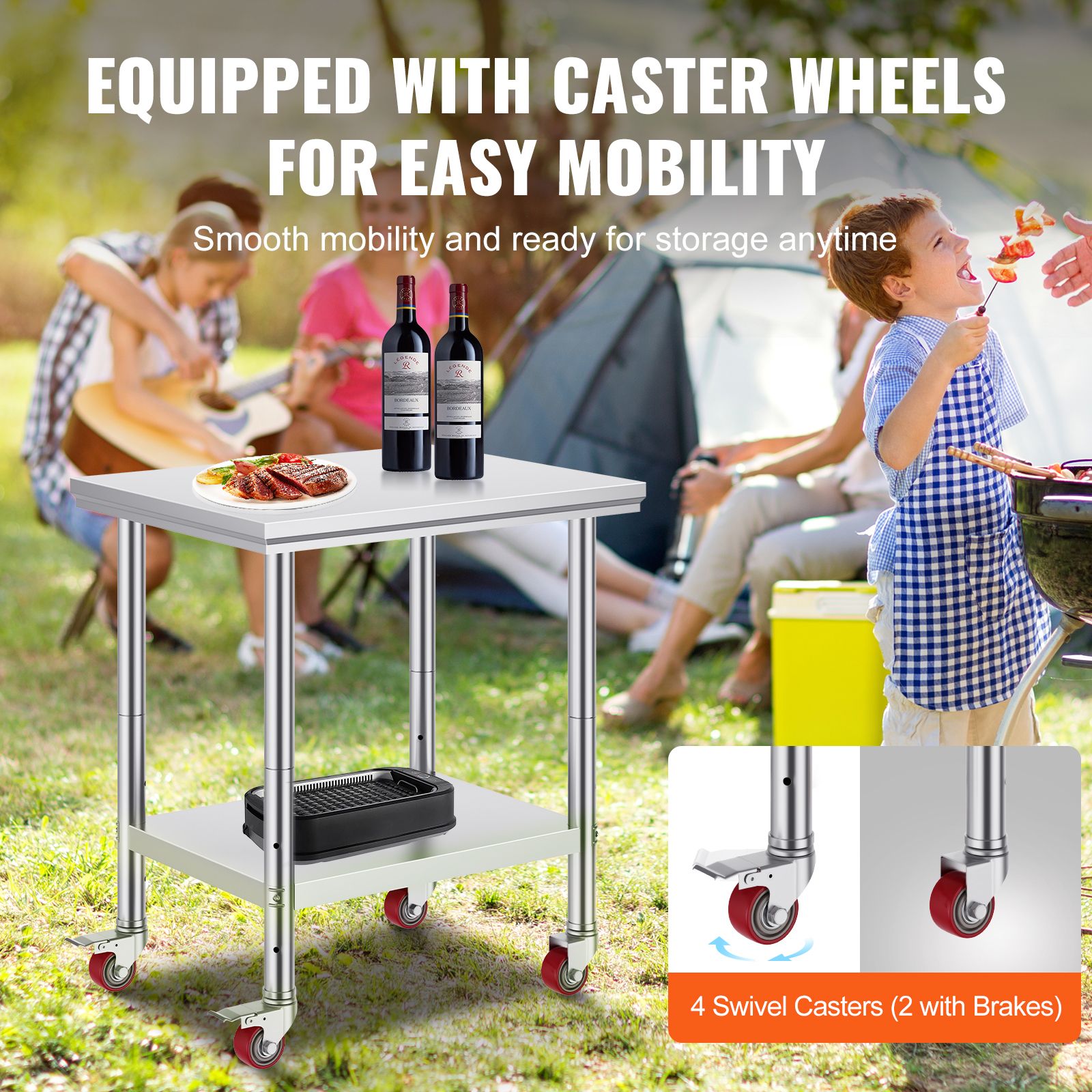24 x 30 Stainless Steel Work Table with Wheels Heavy Duty Prep Table