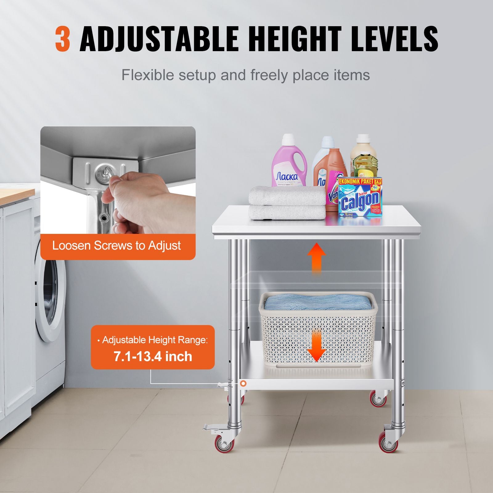 24 x 30 Stainless Steel Work Table with Wheels Heavy Duty Prep Table