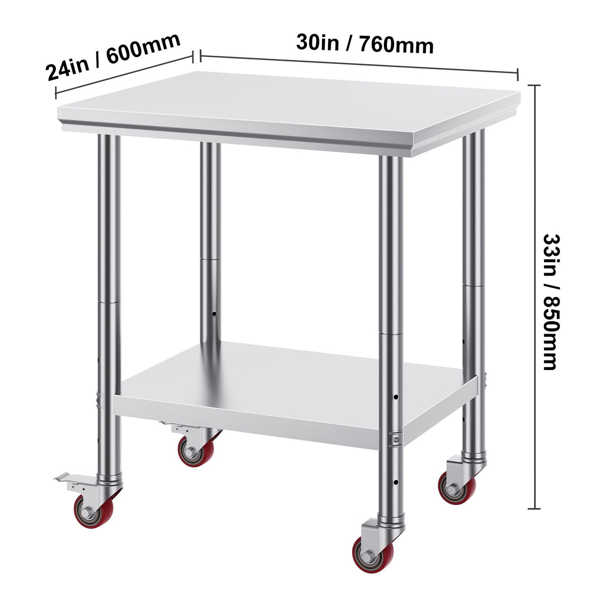24 x 30 Stainless Steel Work Table with Wheels Heavy Duty Prep Table