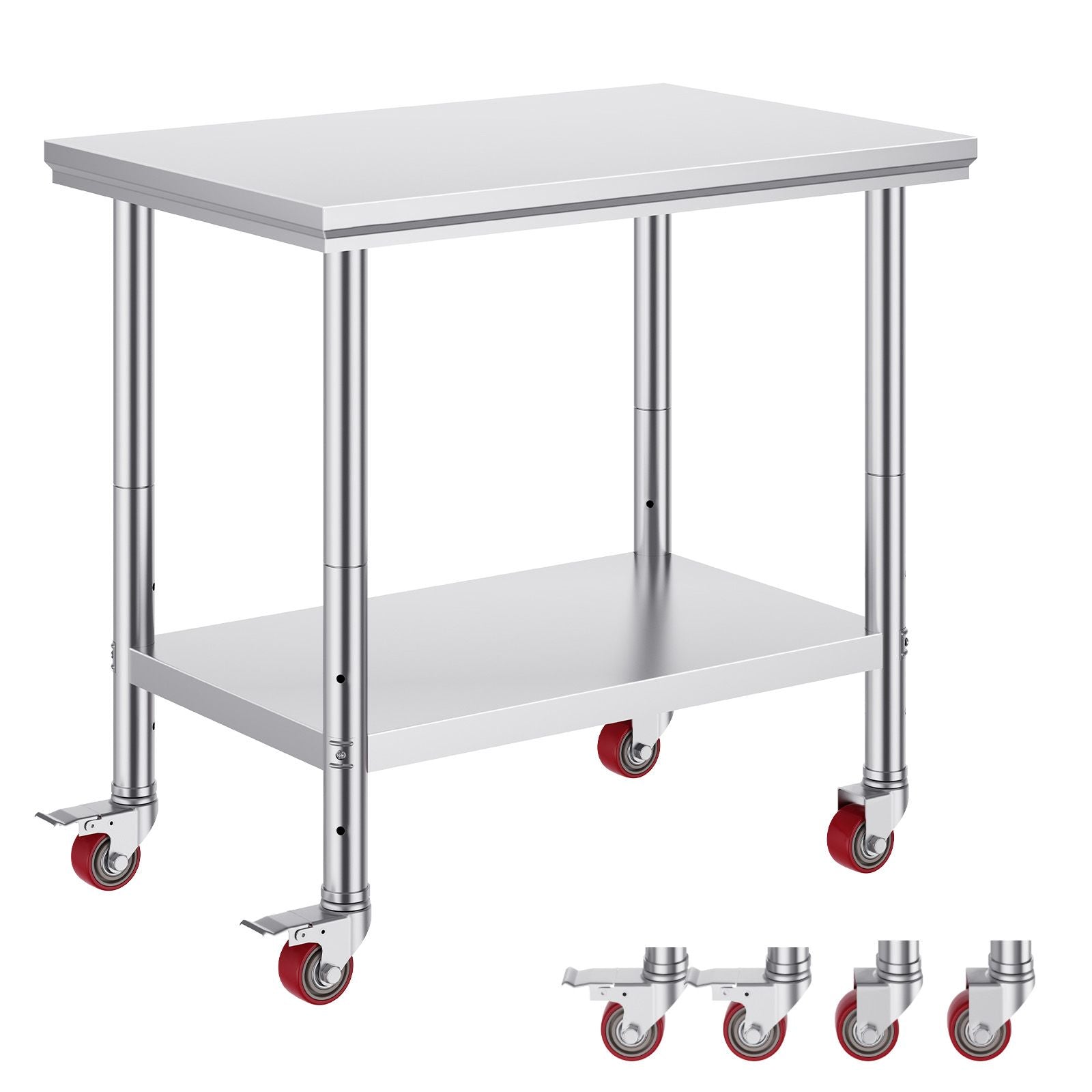 Stainless Steel Work Table 36x24 Inch with 4 Wheels Commercial Food Prep Worktable with Casters Heavy Duty Work Table for Commercial Kitchen Restaurant