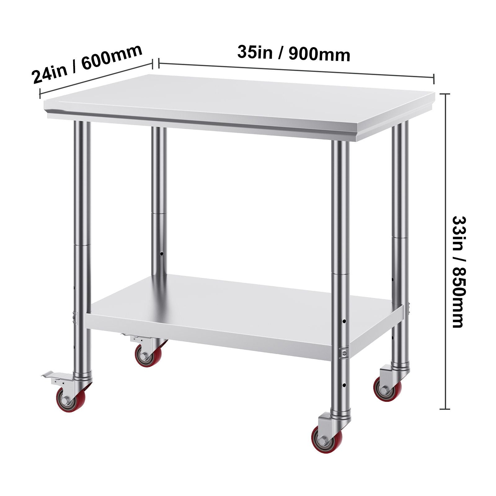 Stainless Steel Work Table 36x24 Inch with 4 Wheels Commercial Food Prep Worktable with Casters Heavy Duty Work Table for Commercial Kitchen Restaurant