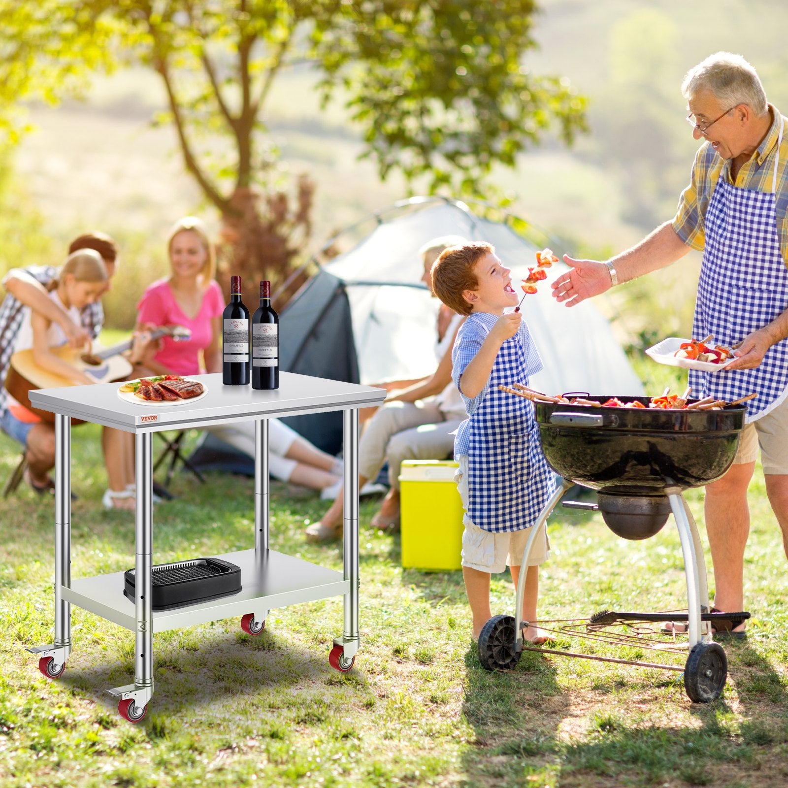 Stainless Steel Work Table 36x24 Inch with 4 Wheels Commercial Food Prep Worktable with Casters Heavy Duty Work Table for Commercial Kitchen Restaurant