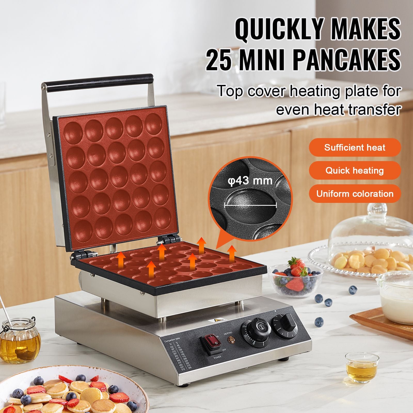 25 Hole Mini Dutch Pancake Maker 1700W Commercial Poffertjes Grill