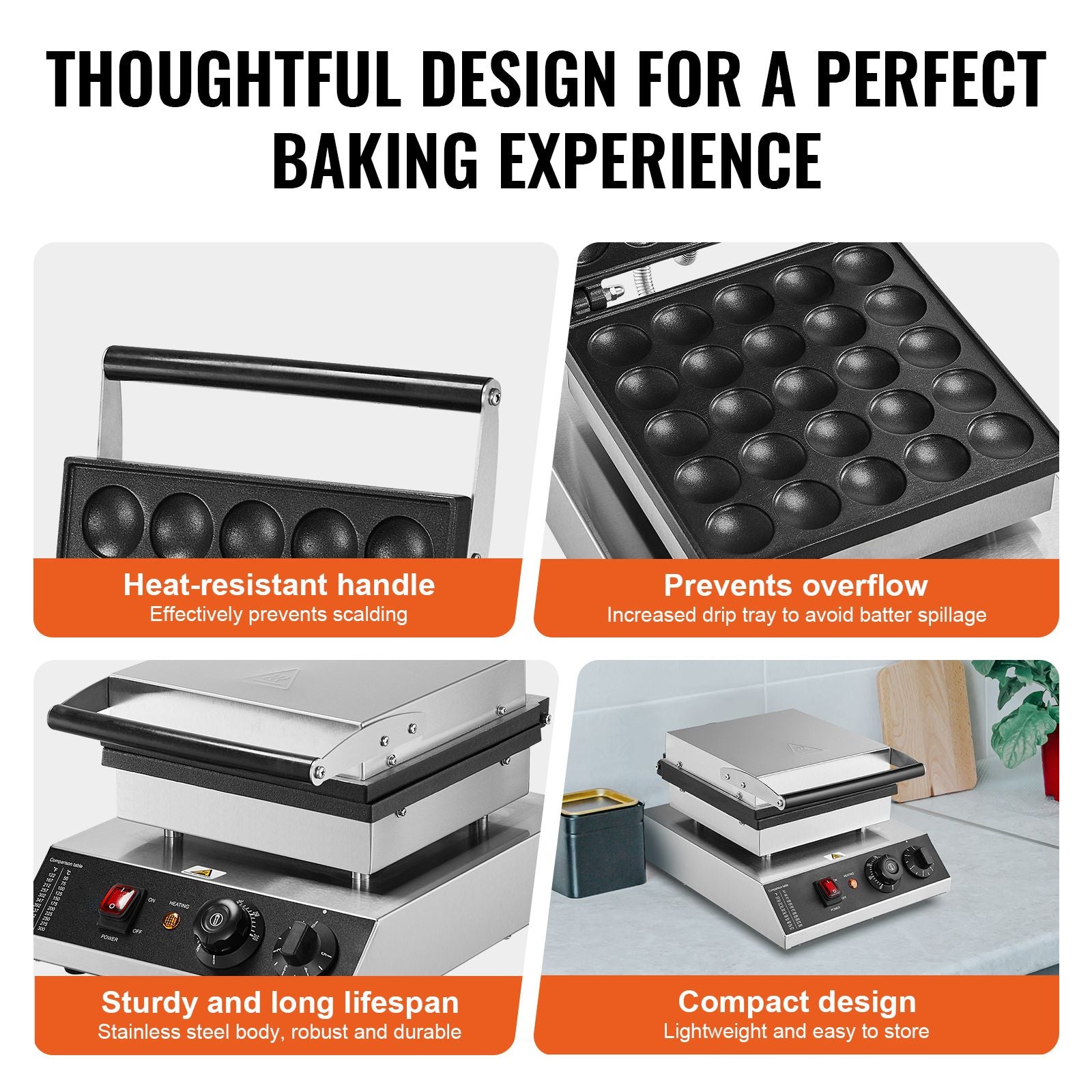 25 Hole Mini Dutch Pancake Maker 1700W Commercial Poffertjes Grill
