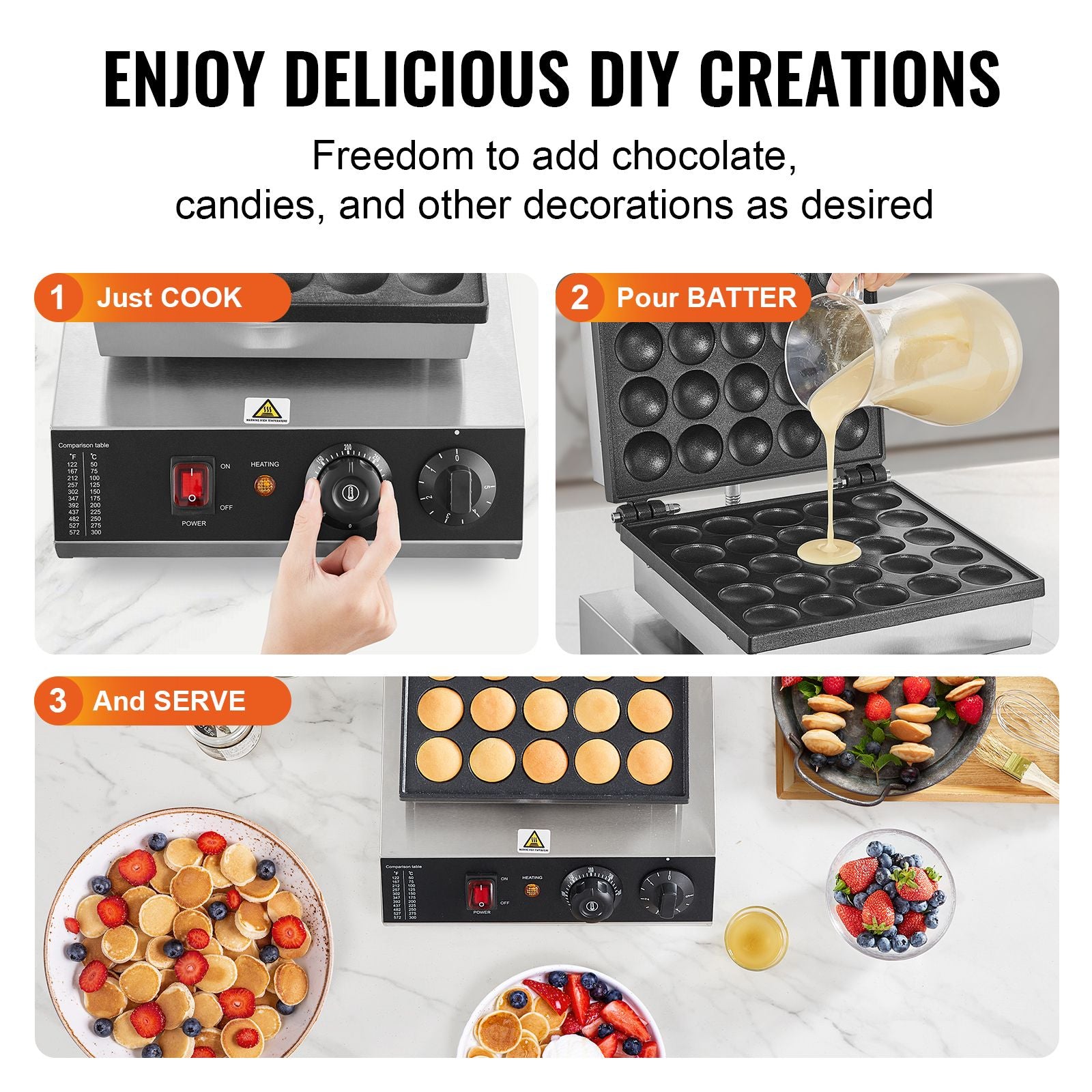 25 Hole Mini Dutch Pancake Maker 1700W Commercial Poffertjes Grill
