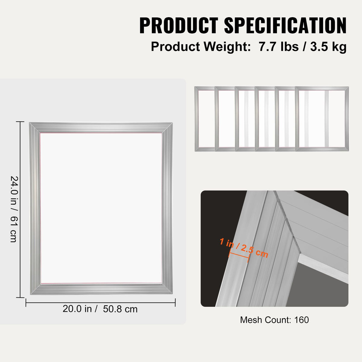 6 Pack 20x24in Screen Printing Frames 160 Mesh Aluminum Silk Screens Kit