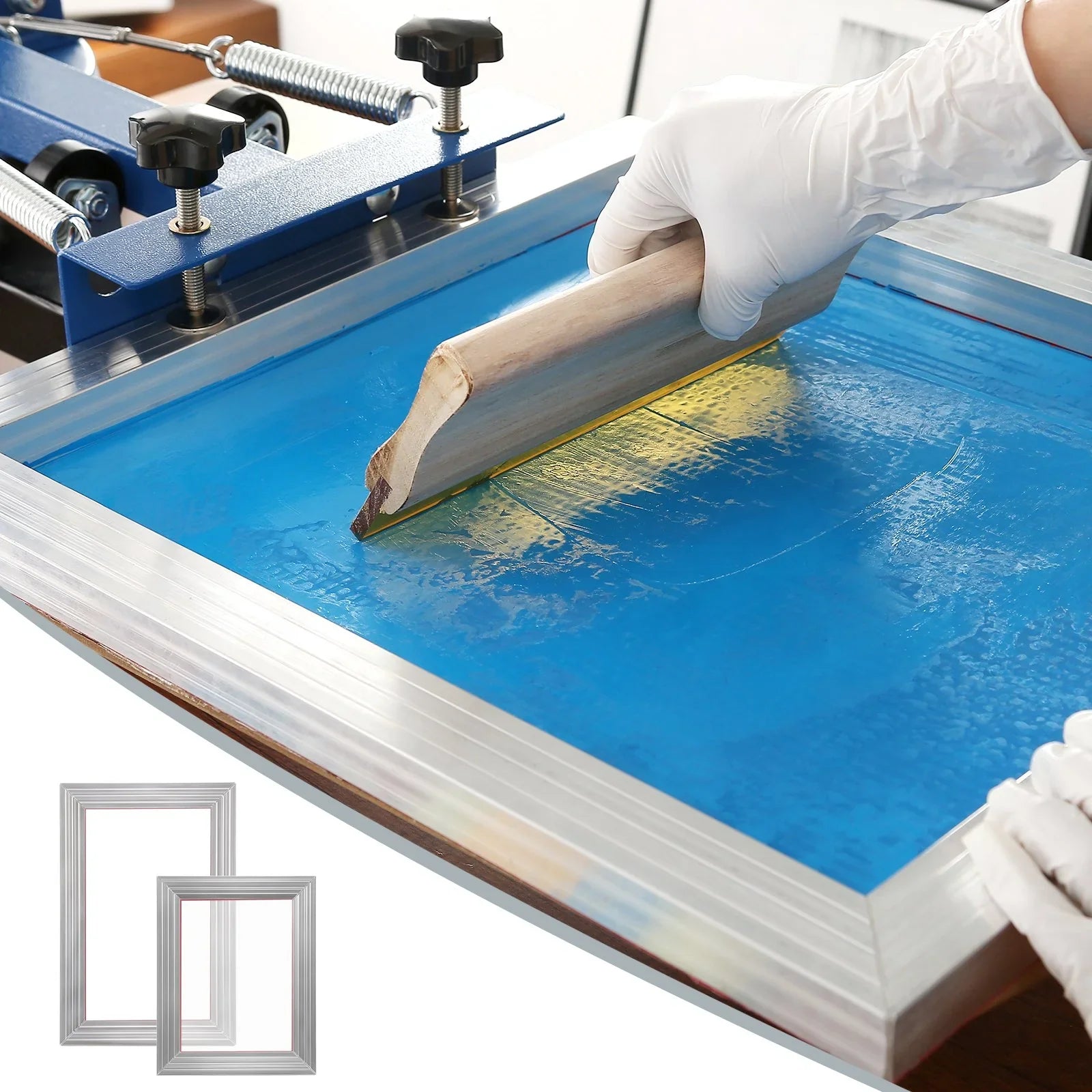 Screen Printing Kit, 2 Pieces Aluminum Silk Screen Printing Frames20.3 x 25.4/25.4 x 35.6cm 110 Count Mesh, 2 Tapes and Screen Printing Squeegees and Transparency Films for T-shirts DIY