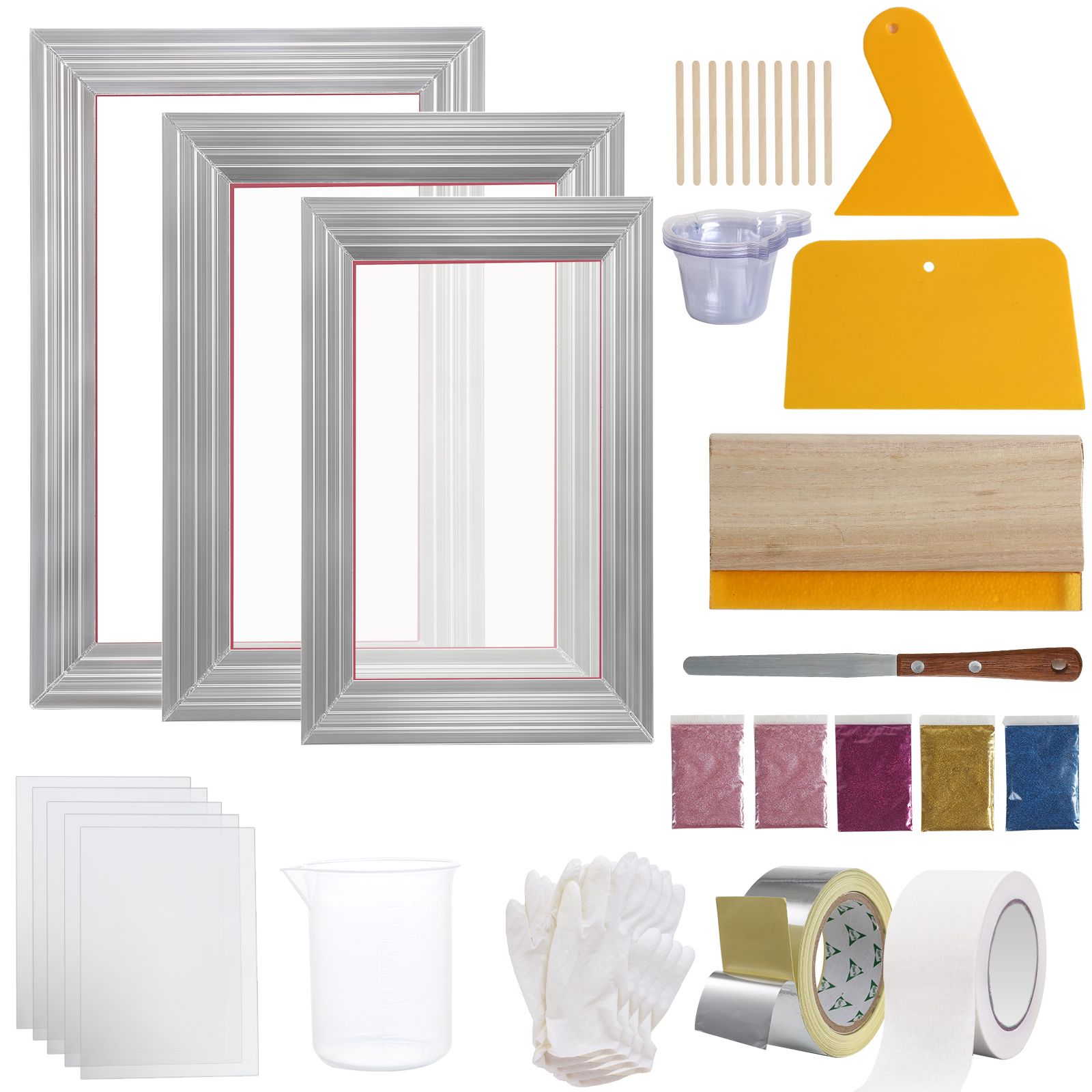 3pcs Screen Printing Kit 110 Mesh Aluminum Frames Squeegee DIY T-Shirt