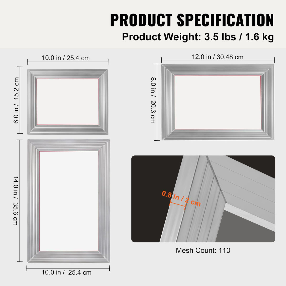 3pcs Screen Printing Kit 110 Mesh Aluminum Frames Squeegee DIY T-Shirt