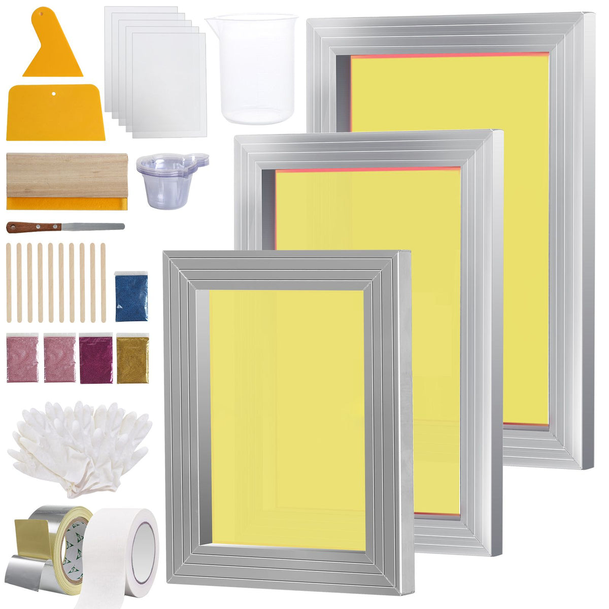 3pcs Screen Printing Kit 110 Mesh Aluminum Frames Squeegee DIY T-Shirt