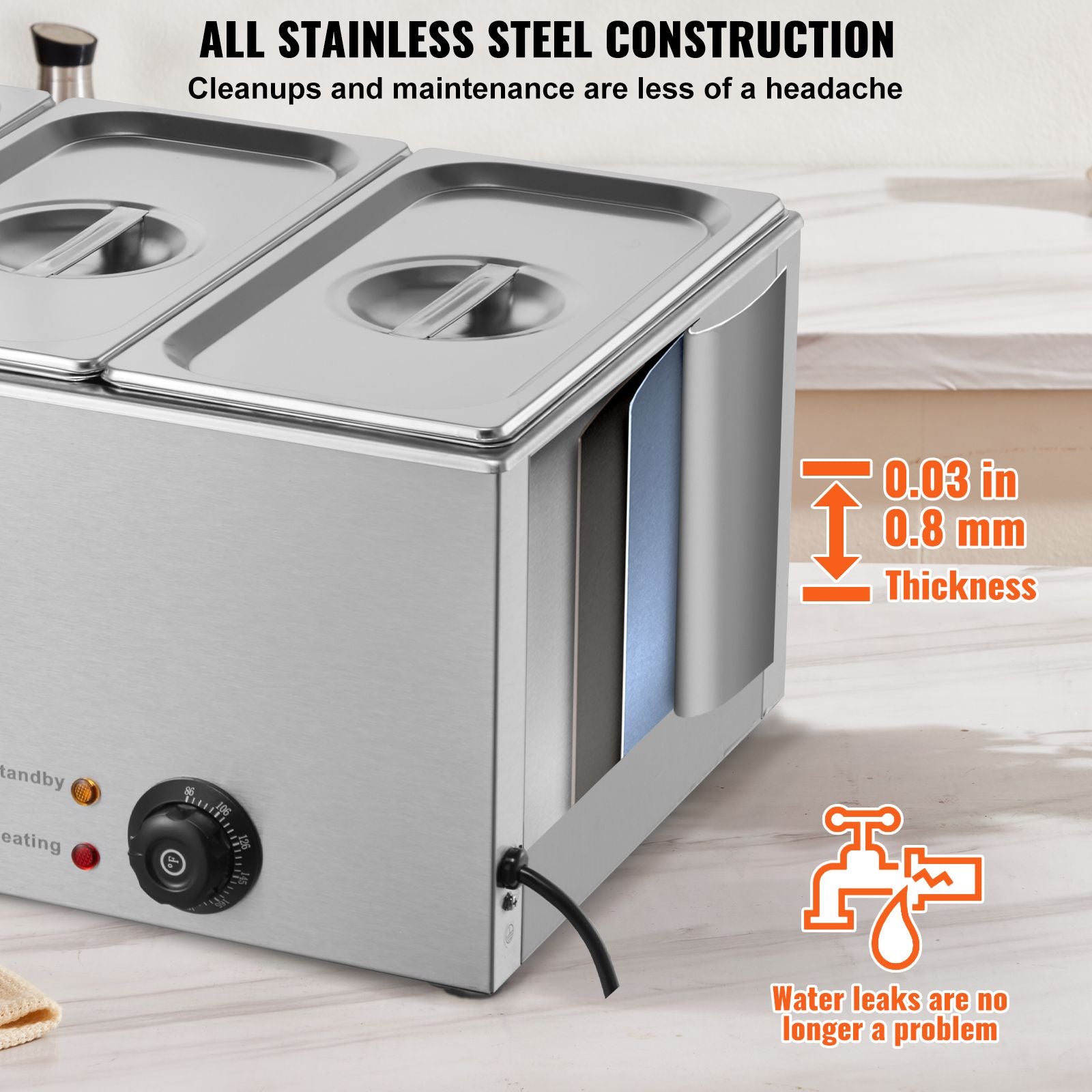 3-Pan Commercial Food Warmer, 16.5L Electric Steam Table, 1200W Professional Countertop Stainless Steel Buffet Bain Marie with 30 - 85℃ Temp Control for Catering and Restaurants, Silver