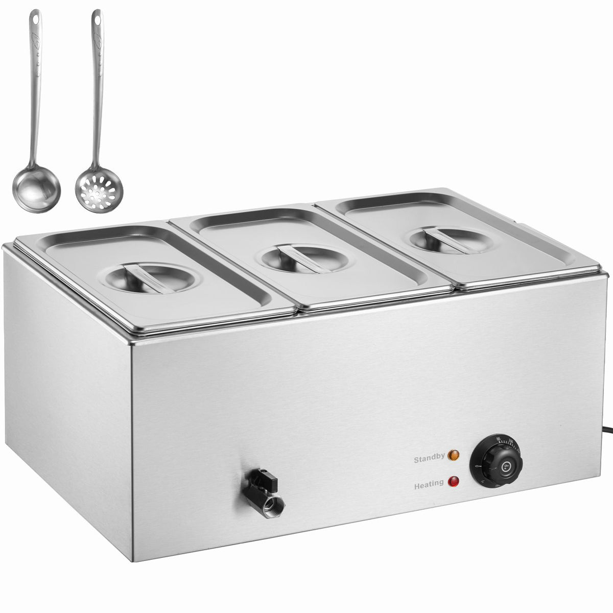 3-Pan Commercial Food Warmer, 16.5L Electric Steam Table, 1200W Professional Countertop Stainless Steel Buffet Bain Marie with 30 - 85℃ Temp Control for Catering and Restaurants, Silver
