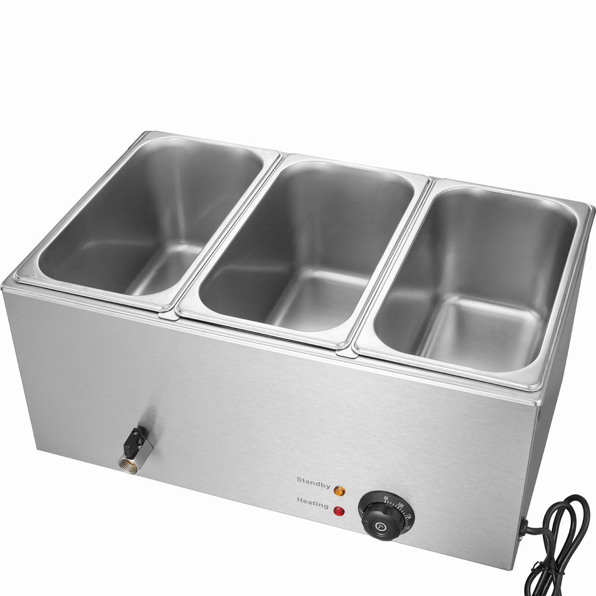 3-Pan Commercial Food Warmer, 16.5L Electric Steam Table, 1200W Professional Countertop Stainless Steel Buffet Bain Marie with 30 - 85℃ Temp Control for Catering and Restaurants, Silver