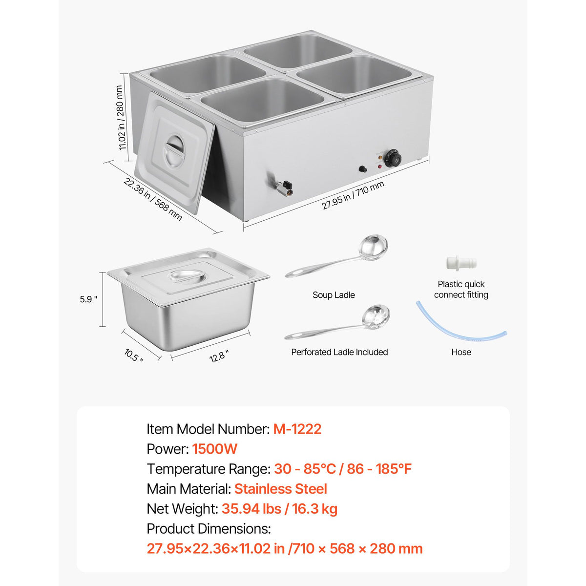 Commercial Food Warmer 1500W 4 Pan Electric Bain Marie Buffet Steam Table