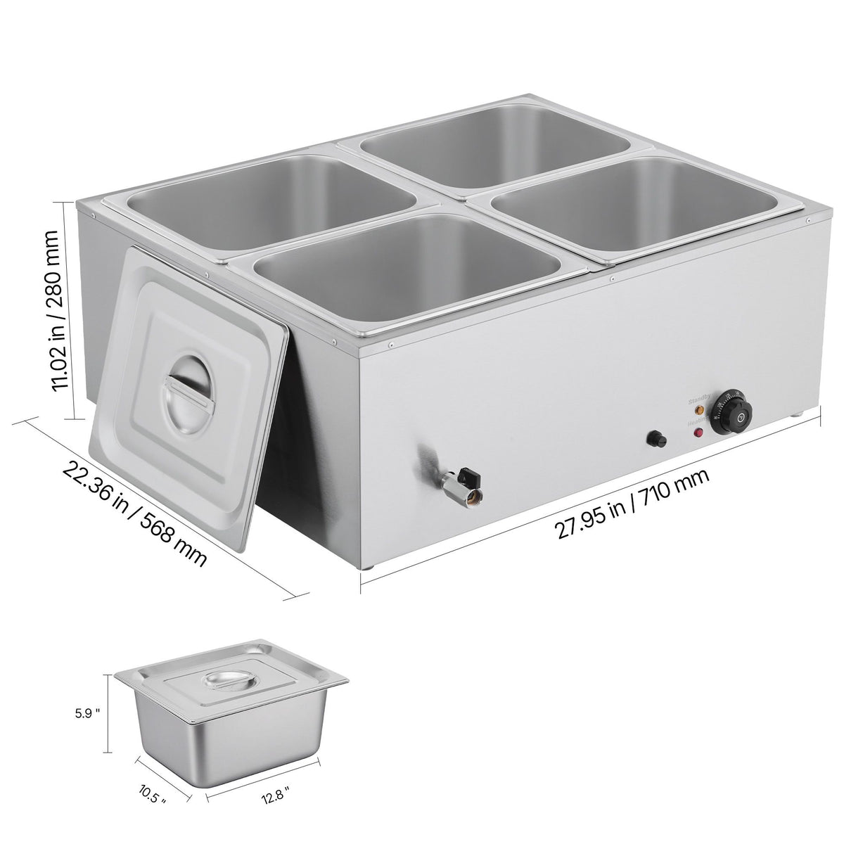Commercial Food Warmer 1500W 4 Pan Electric Bain Marie Buffet Steam Table